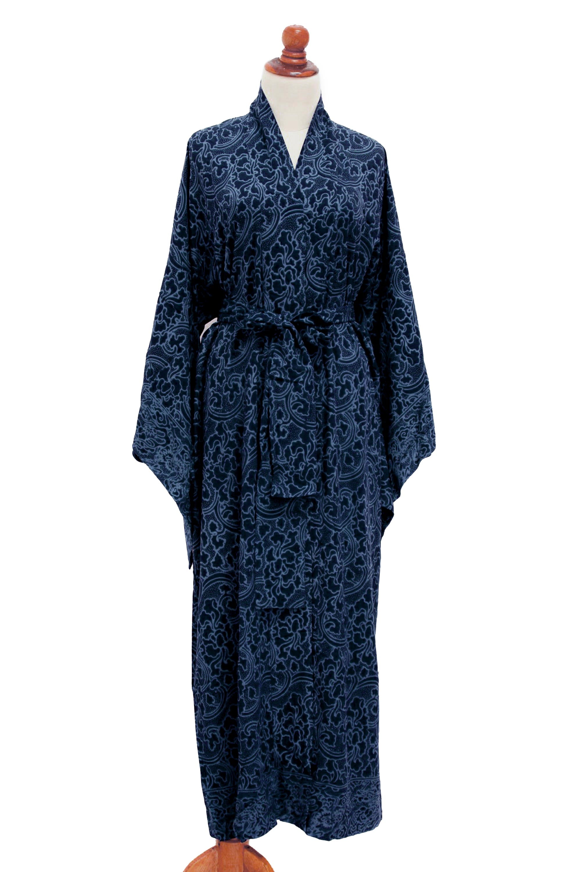 Premium Blue-Violet Orchid Kimono Robe - Handcrafted Luxury