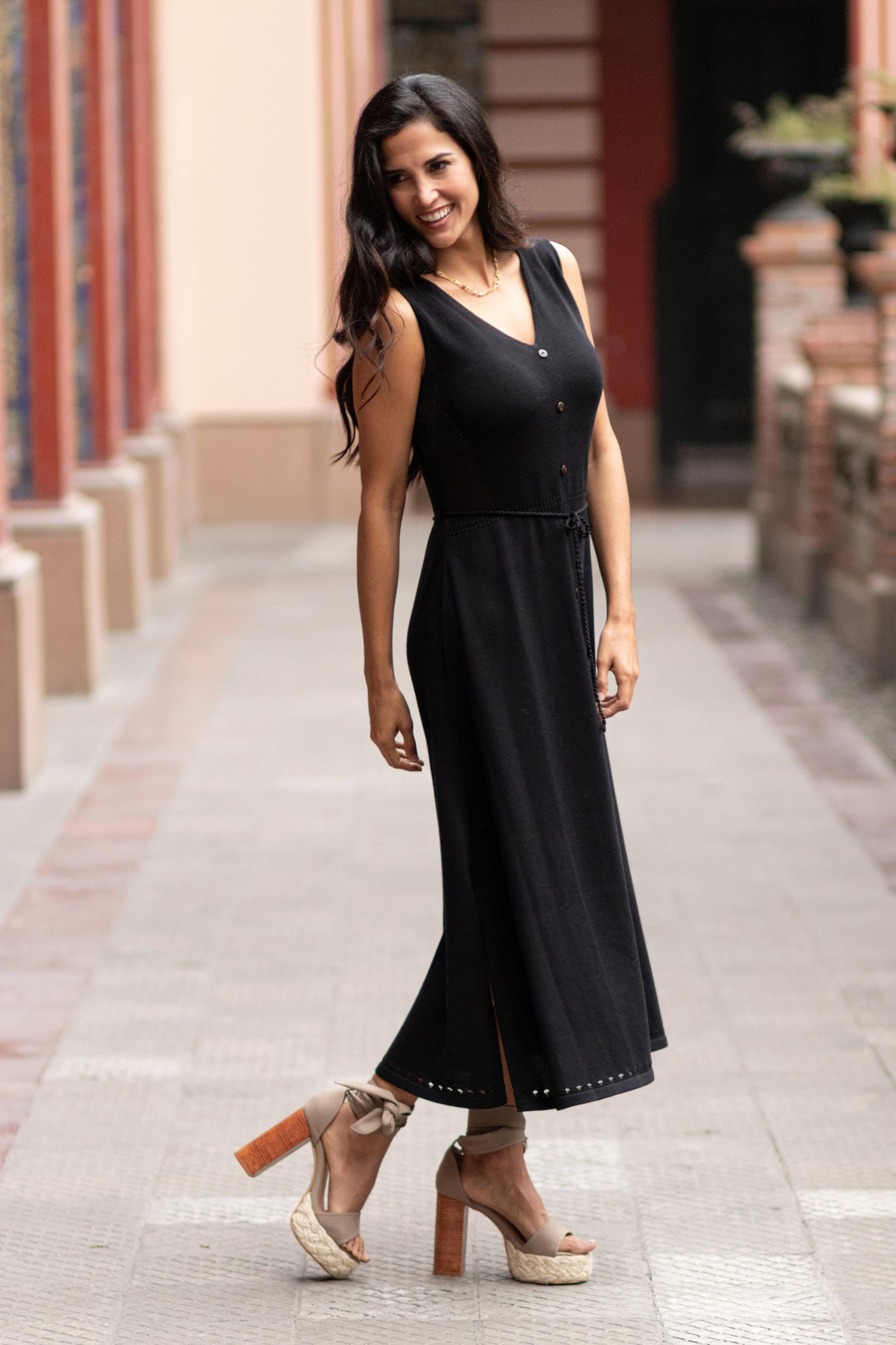 Premium Black Organic Cotton Maxi Dress - Sustainable & Timeless