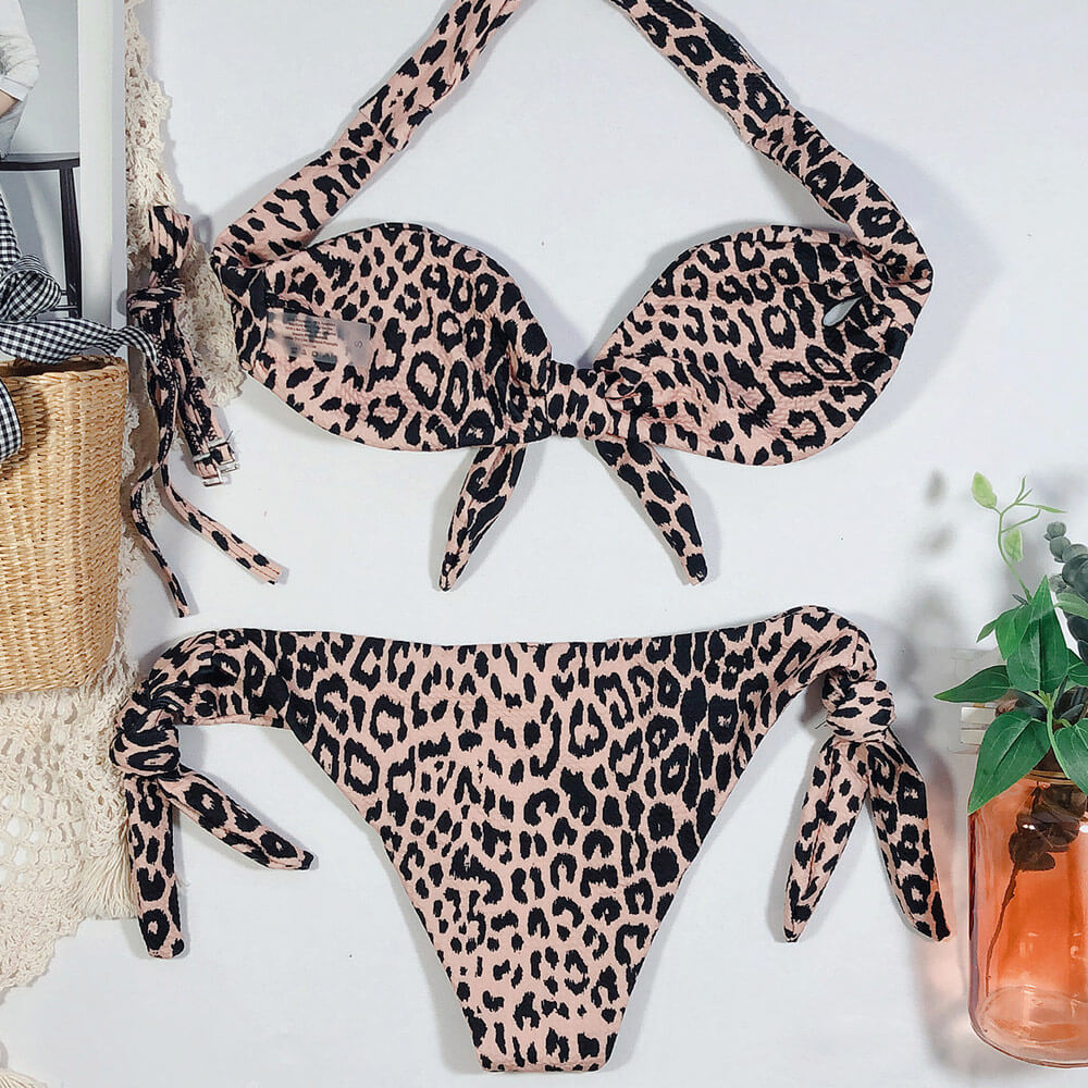 Ultimate Leopard Print Bow Tie Bikini Set - Brazilian Style