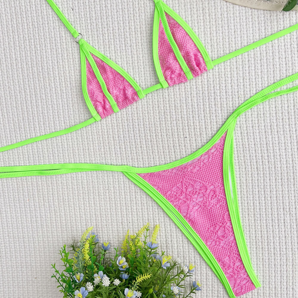 Premium Neon Lace Tie-Up Brazilian Bikini Set