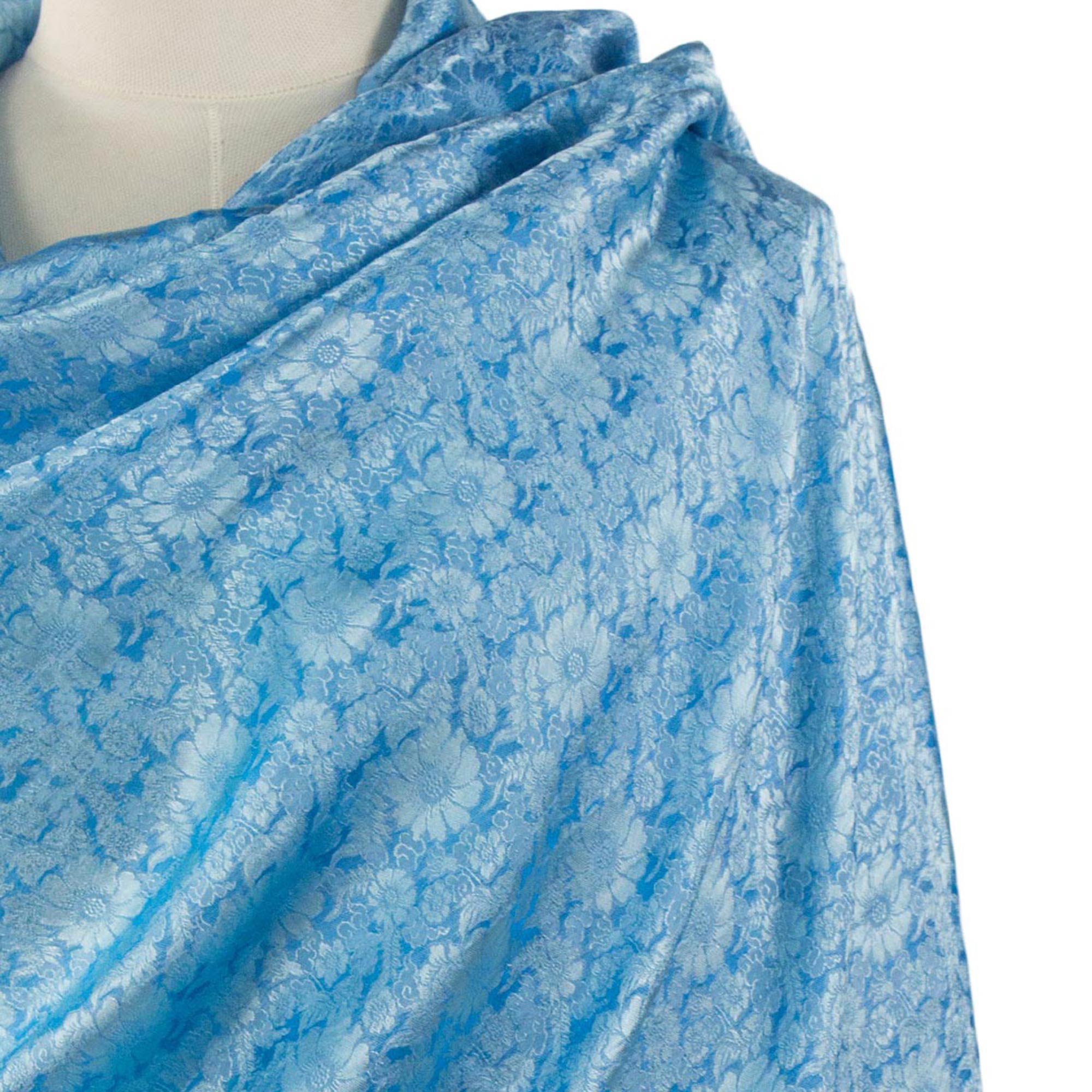 Premium Mandarin Sky Artisan Shawl – Luxurious Blue Rayon Blend with Floral Design