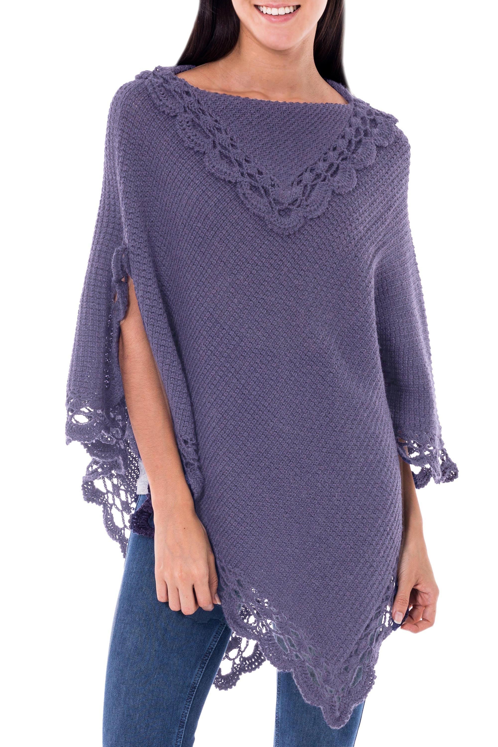 Premium Purple Alpaca Blend Poncho - Handcrafted in Peru