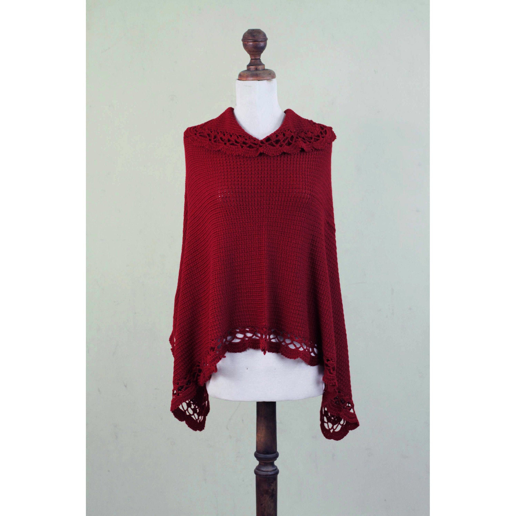 Premium Arequipa Red Alpaca Blend Poncho - Handmade Fair Trade