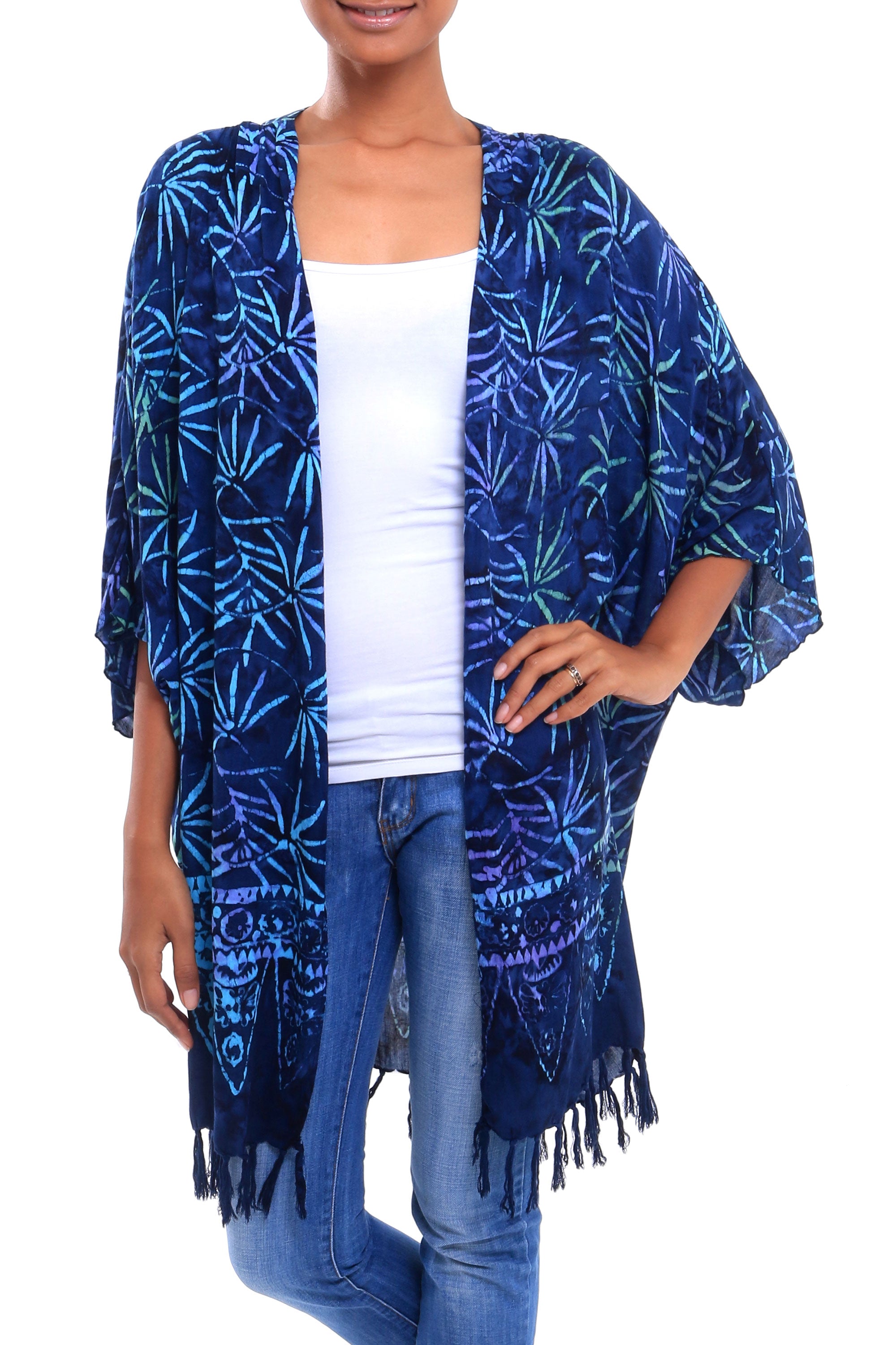 Premium Denpasar Blue Batik Kimono Jacket - Handcrafted in Bali