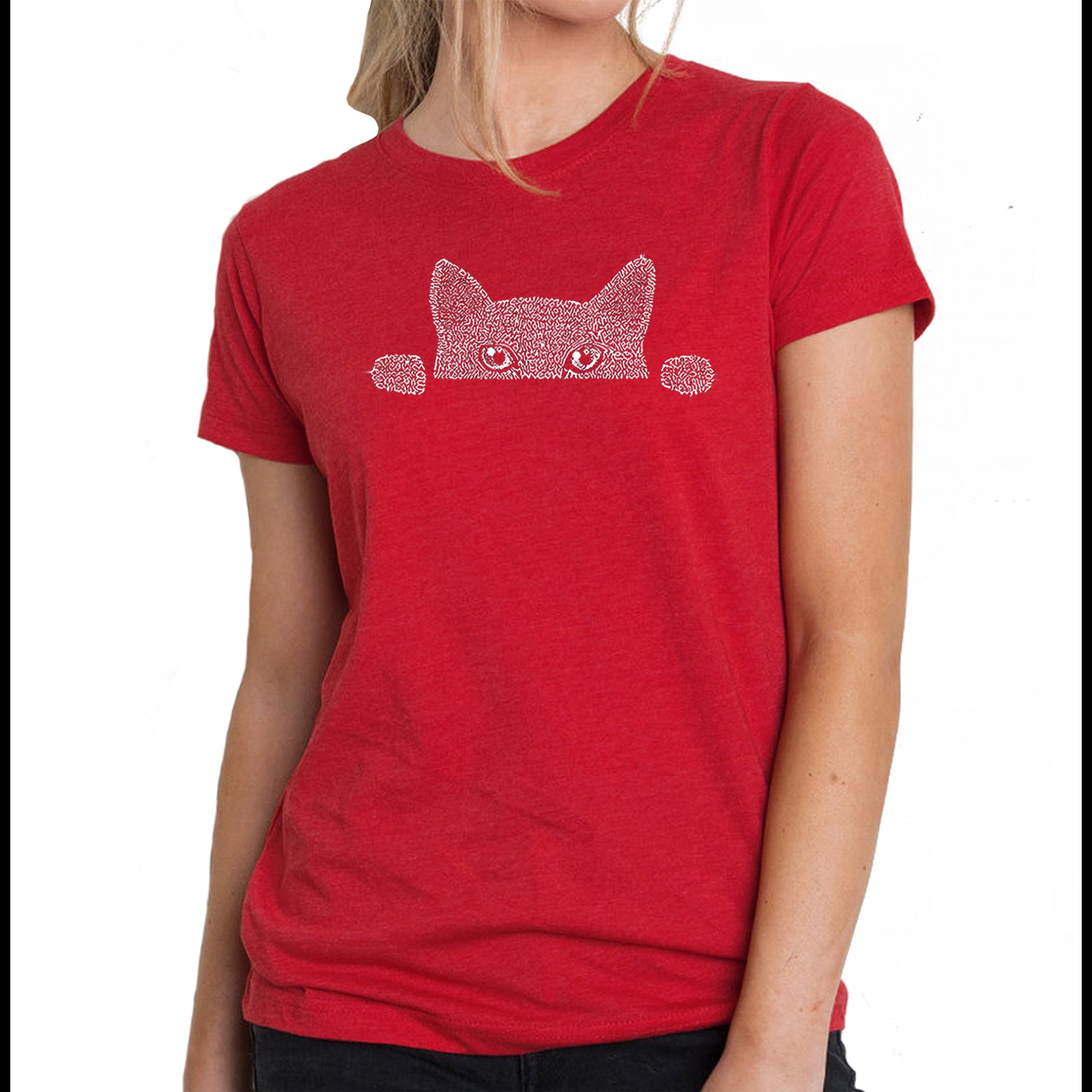 Premium Peeking Cat Word Art T-Shirt for Women - Ultimate Comfort & Style