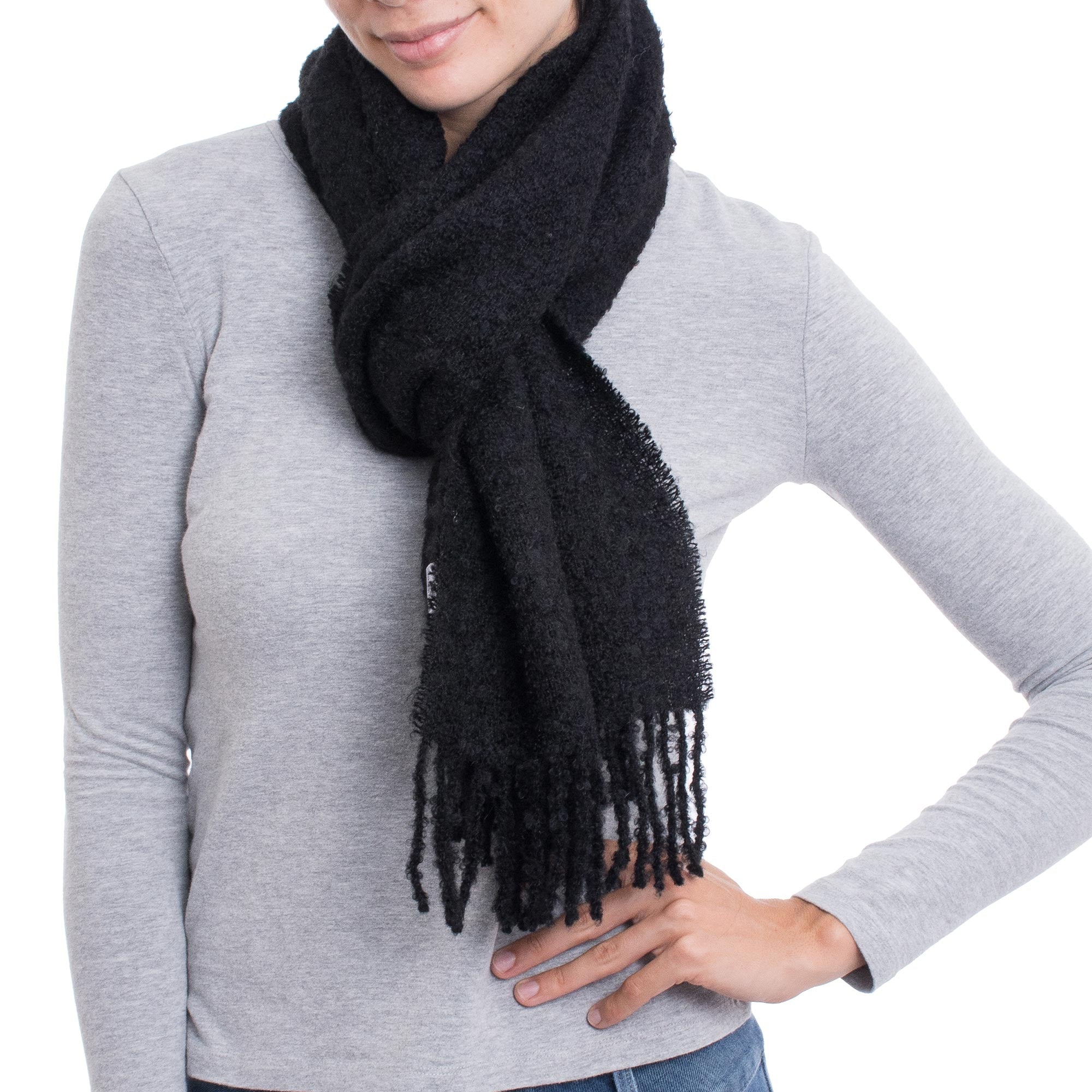 Premium Andean Alpaca Wrap Scarf - Solid Black | Ultimate Softness from Peru