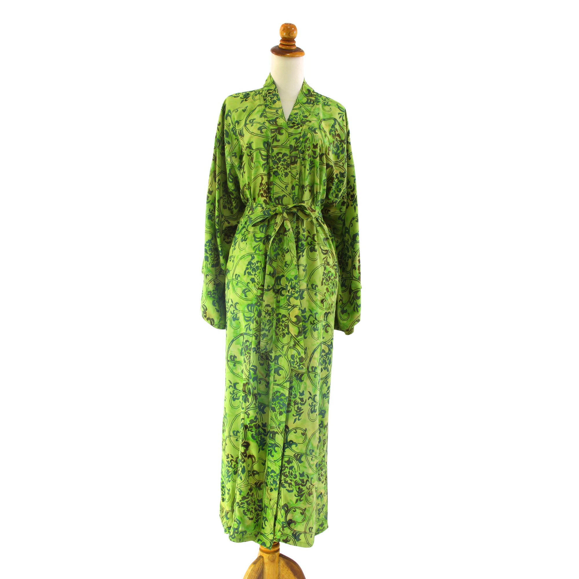 Premium Emerald Forest Green Floral Batik Robe - Upgrade Your Style