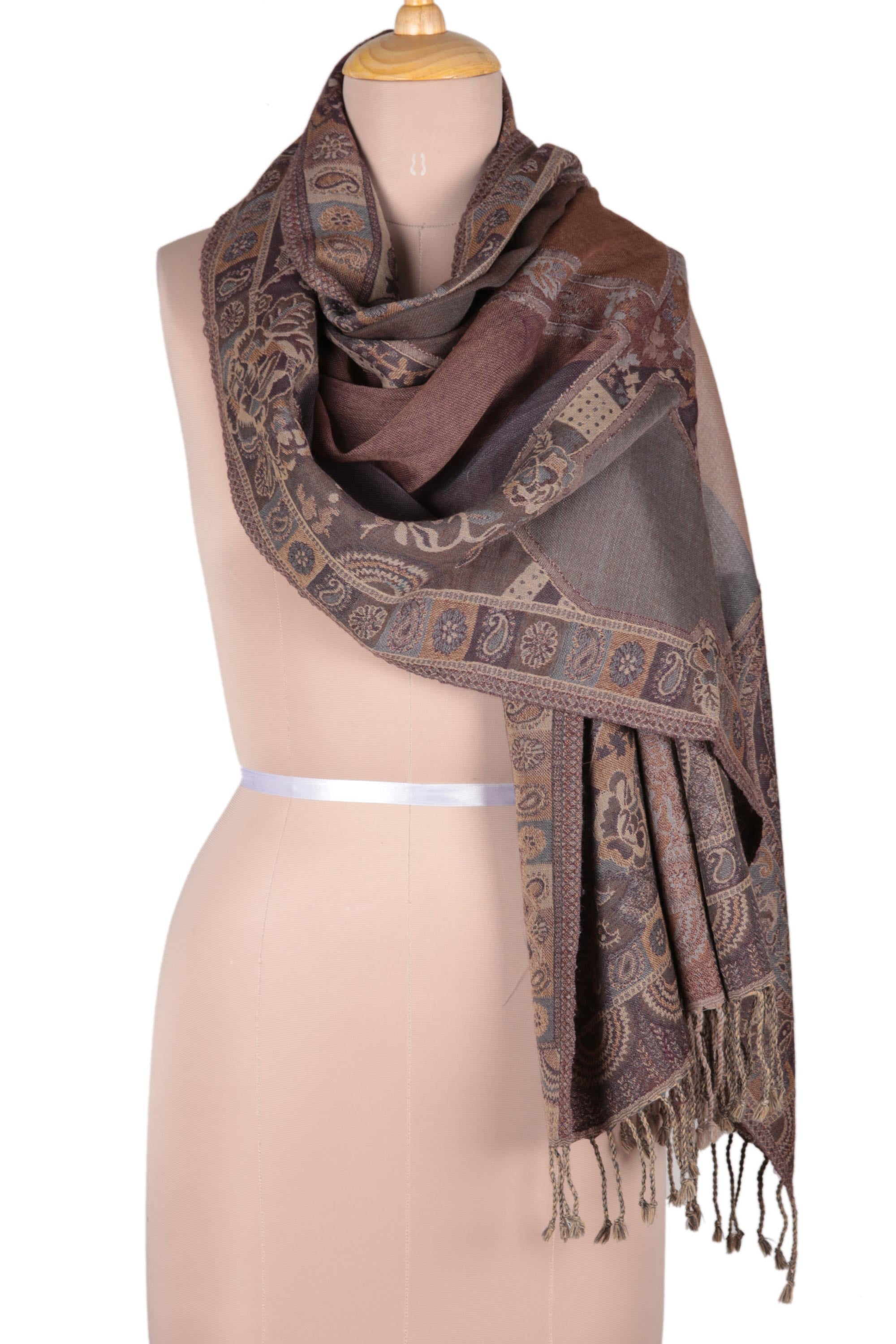 Premium Blissful Garden Paisley Jamawar Wool Shawl - Handwoven in India