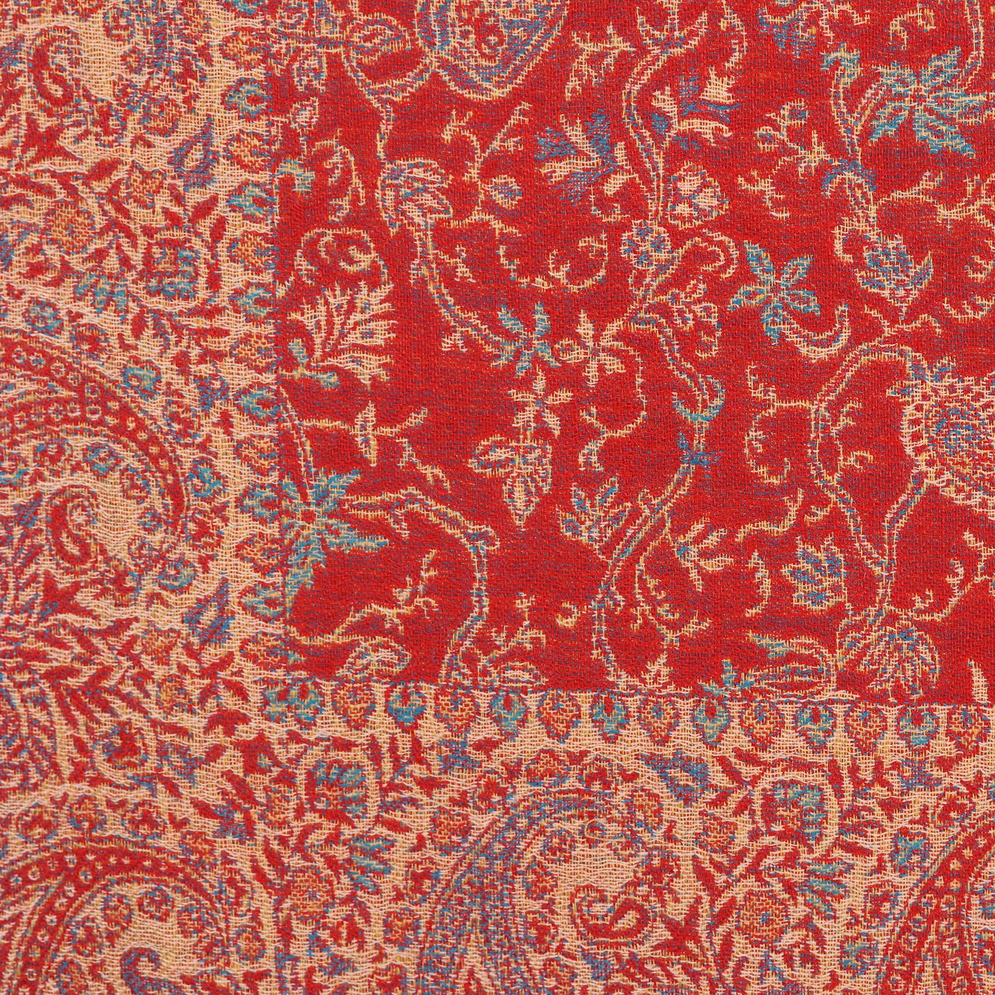 Premium Paisley Glamour Jamawar Wool Shawl - Poppy Red