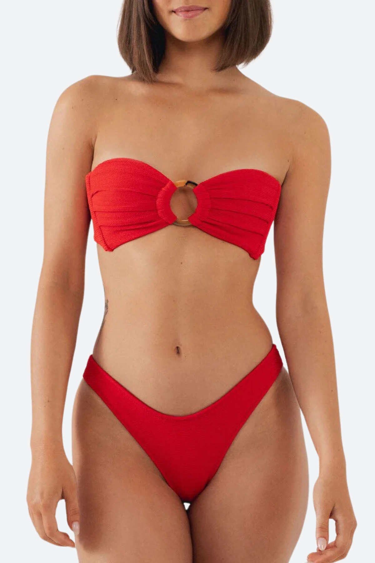 Premium Montce Tori Bandeau Bikini Top - Crimson Micro Scrunch for Ultimate Comfort