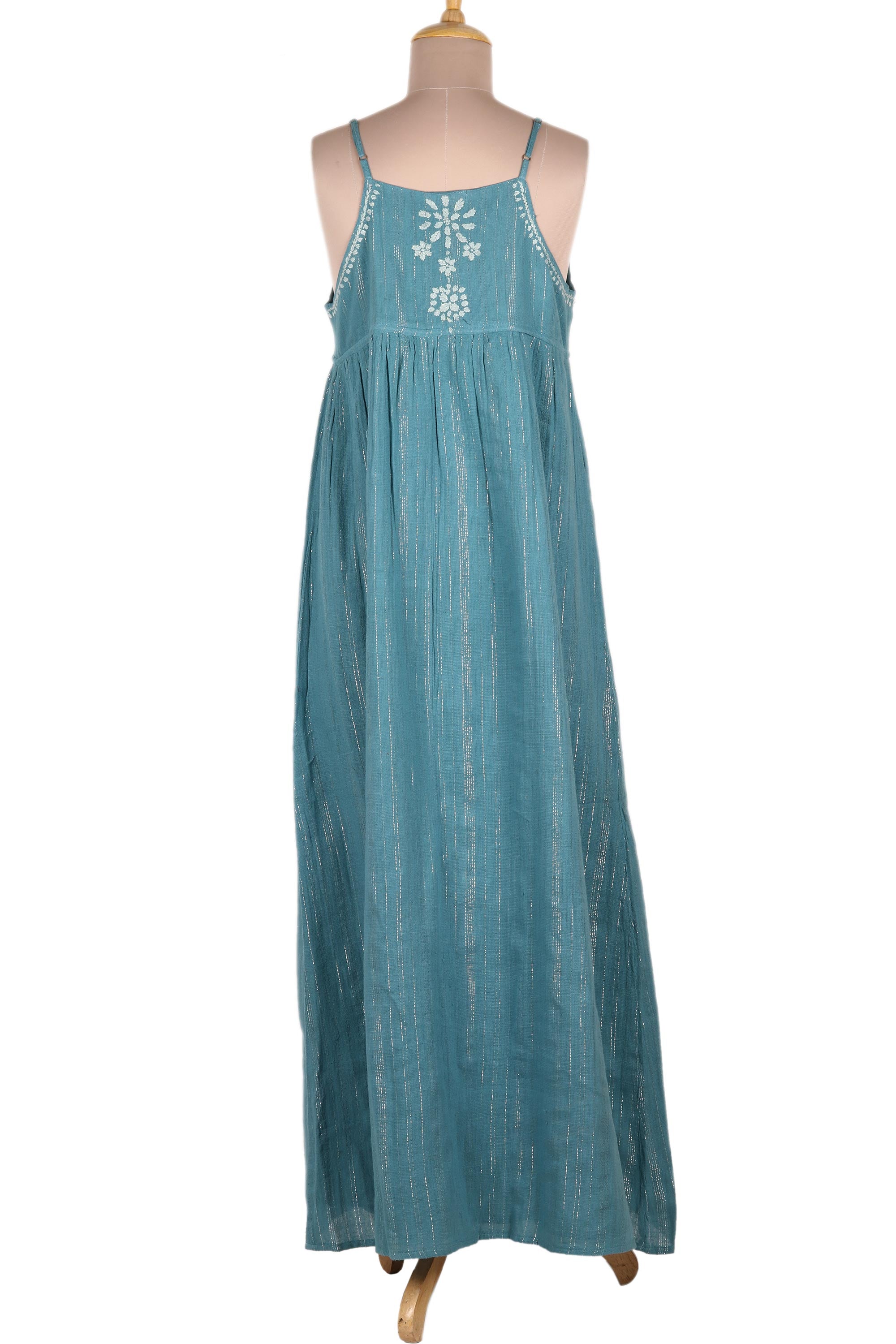 Premium Teal Cotton Sundress with Hand Embroidery – Ultimate Comfort & Style