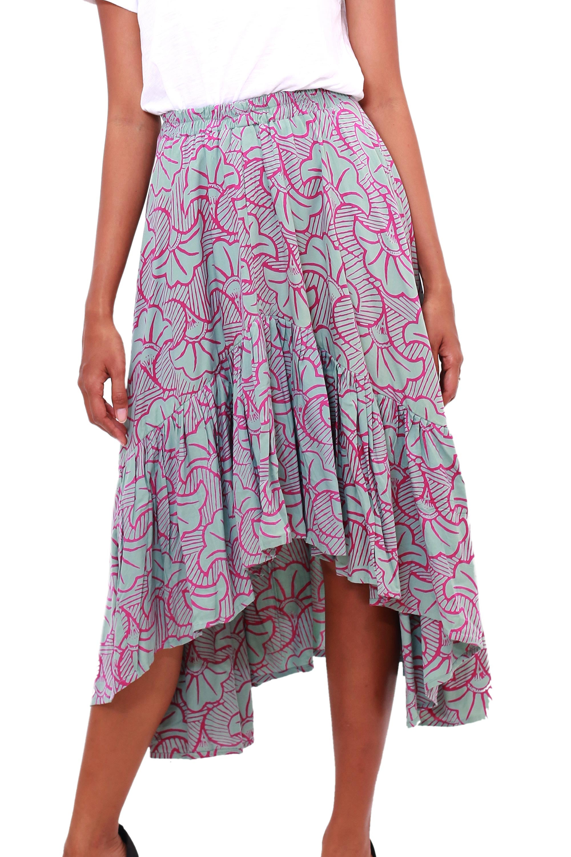 Premium Gingko Leaf Batik Rayon Skirt - Handcrafted in Bali