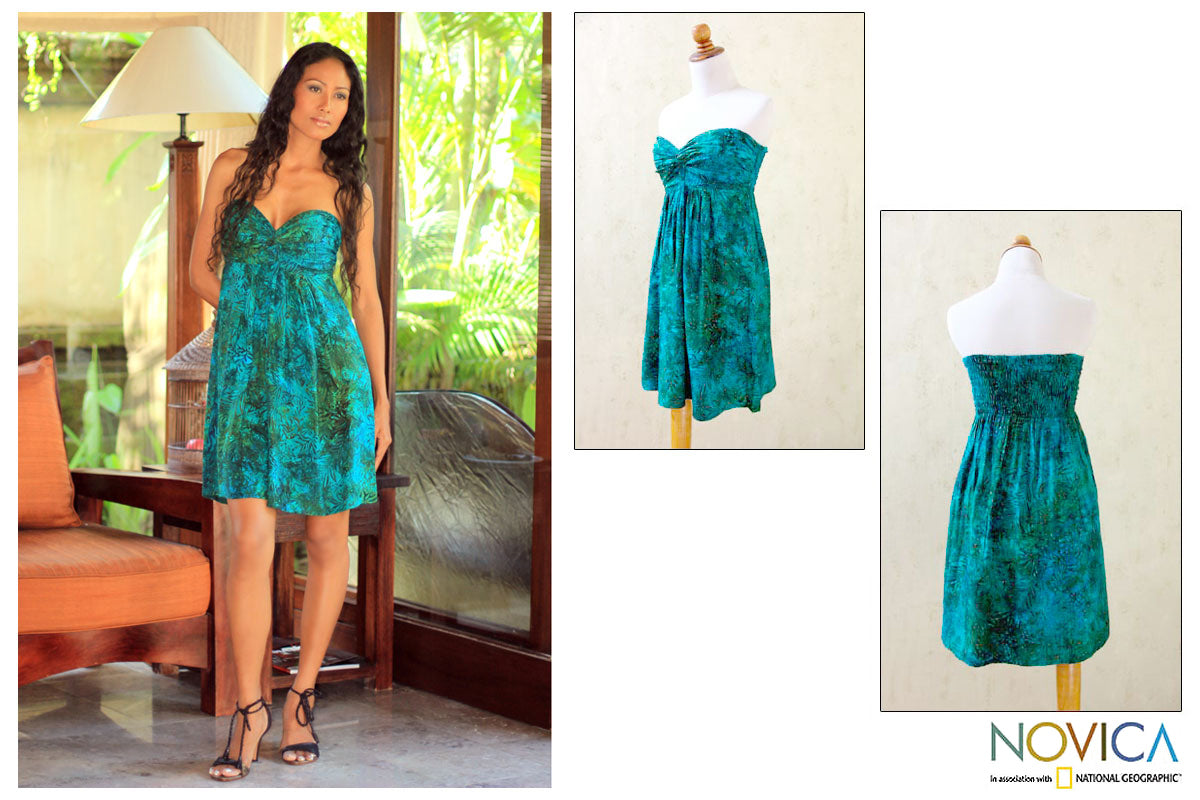 Premium Java Emerald Batik Strapless Dress - Ultimate Summer Style