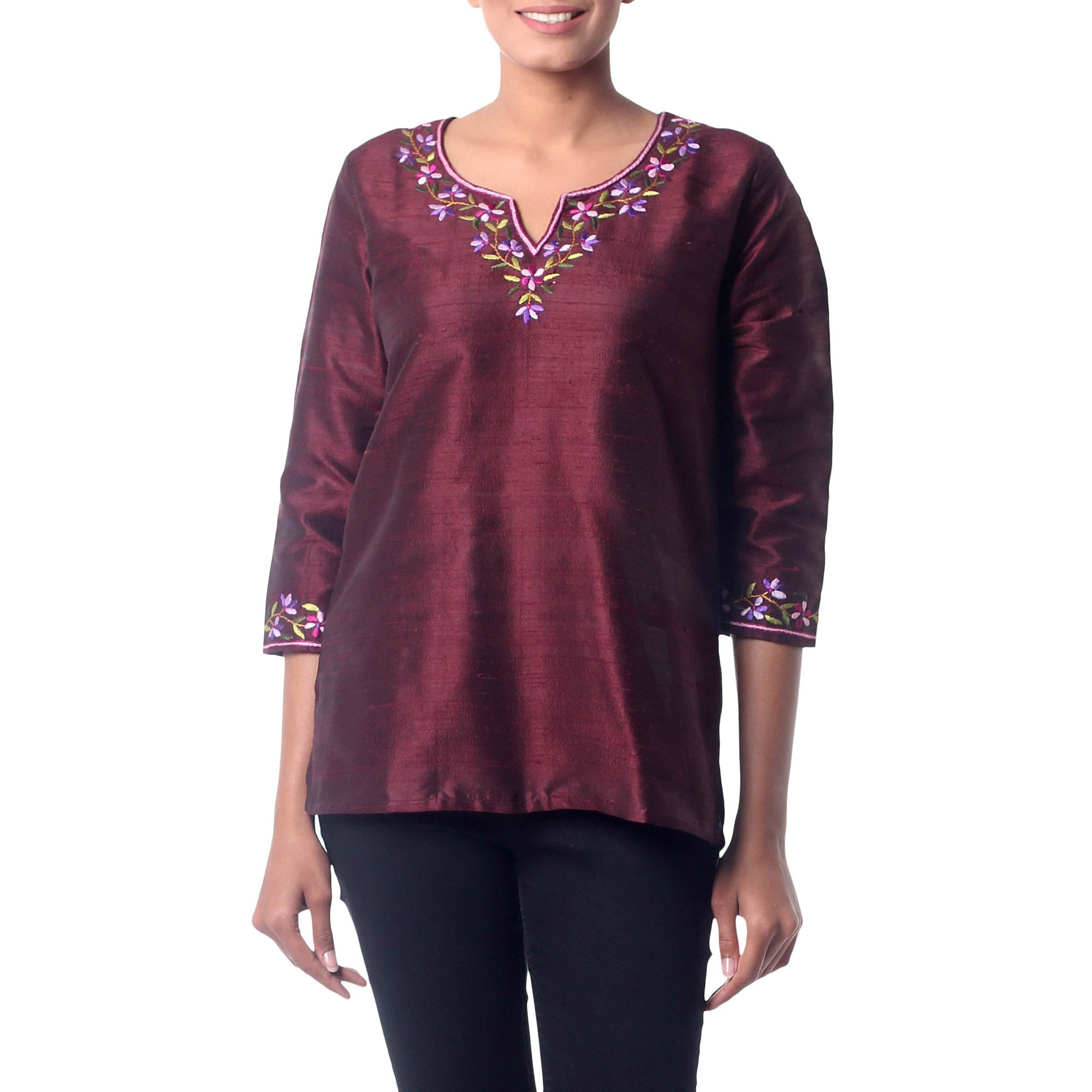 Premium Multicolor Silk Tunic - Handcrafted Elegance