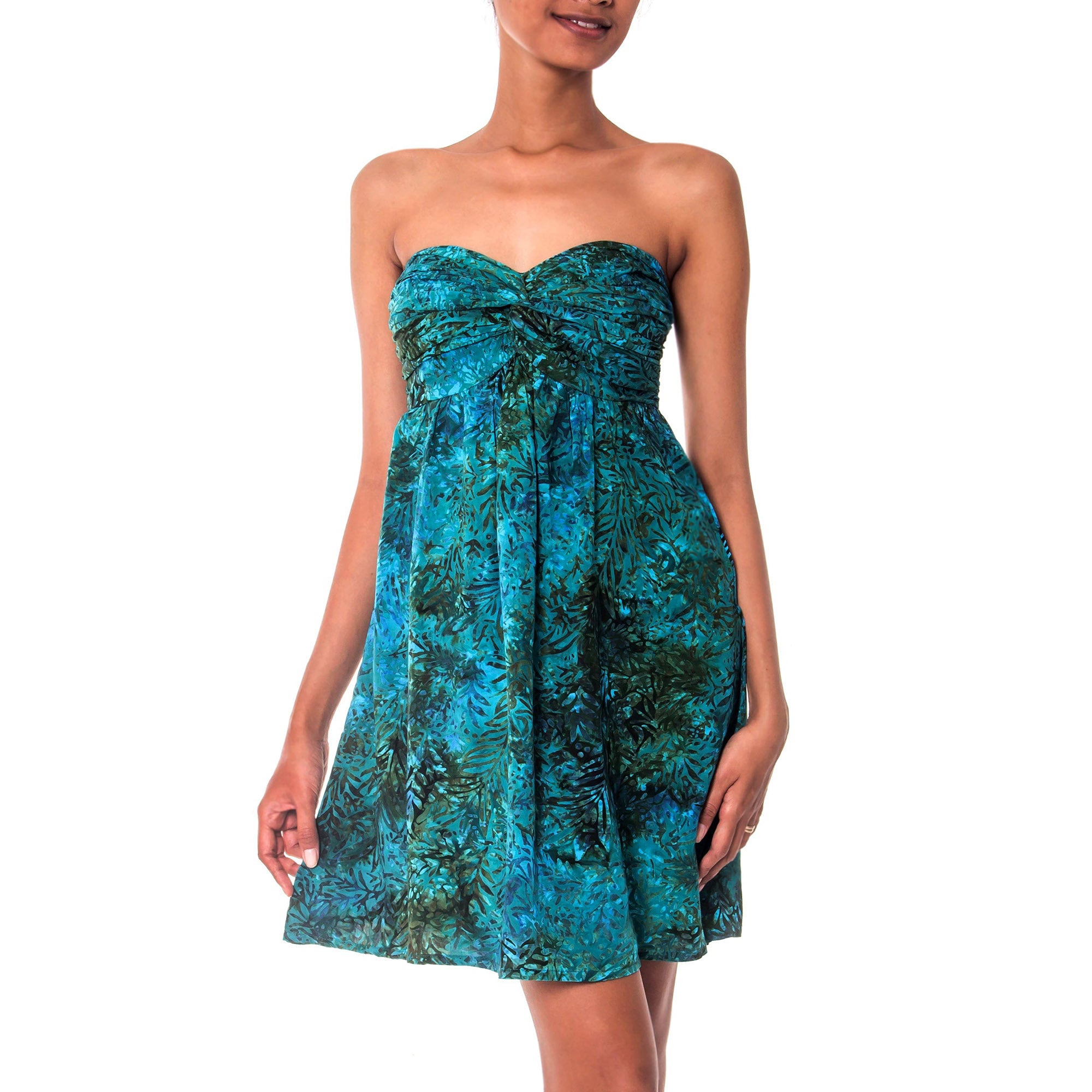 Premium Java Emerald Batik Strapless Dress - Ultimate Summer Style