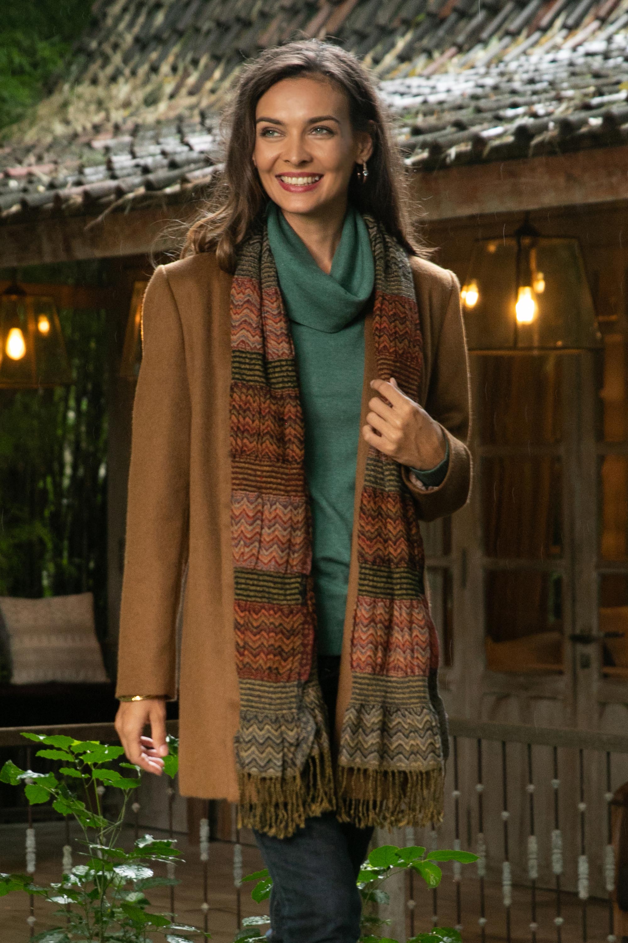 Premium Autumn Waves Wool Scarf - Handcrafted in India