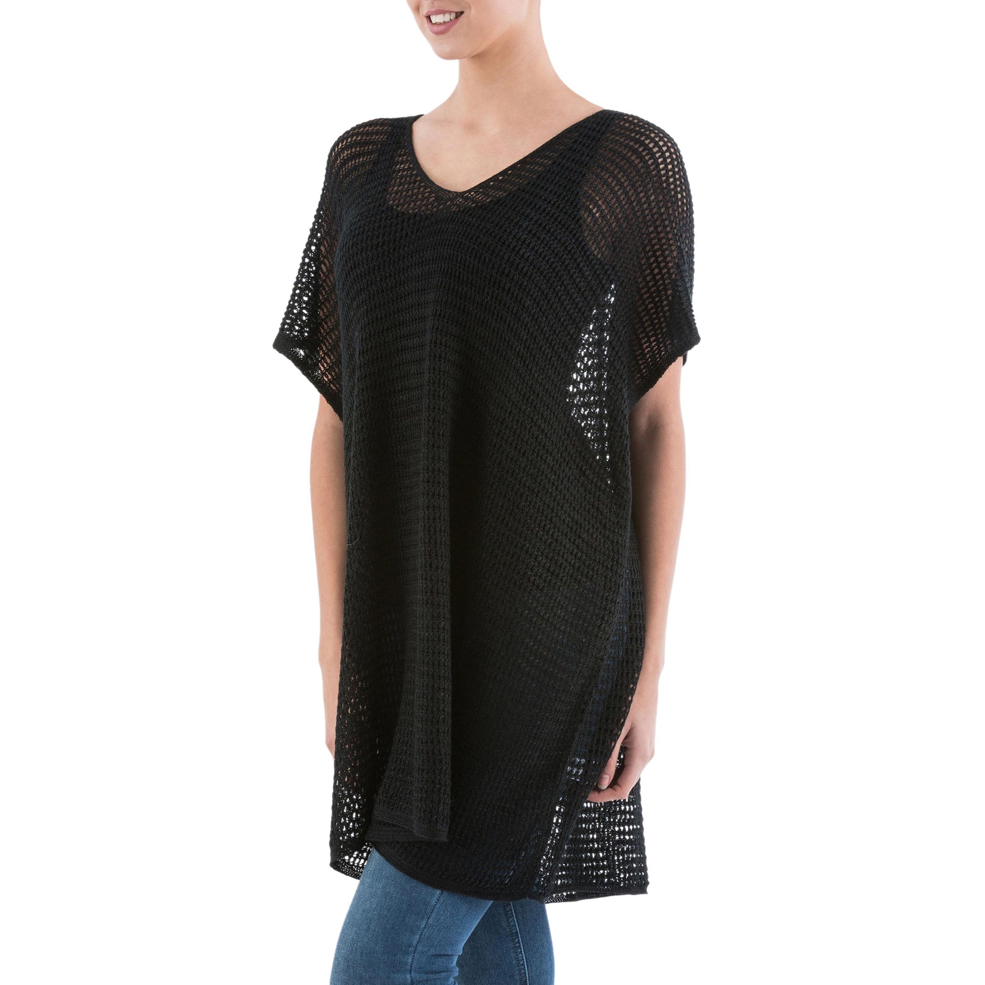 Premium Black Dreamcatcher Knit Tunic - Handmade Luxury