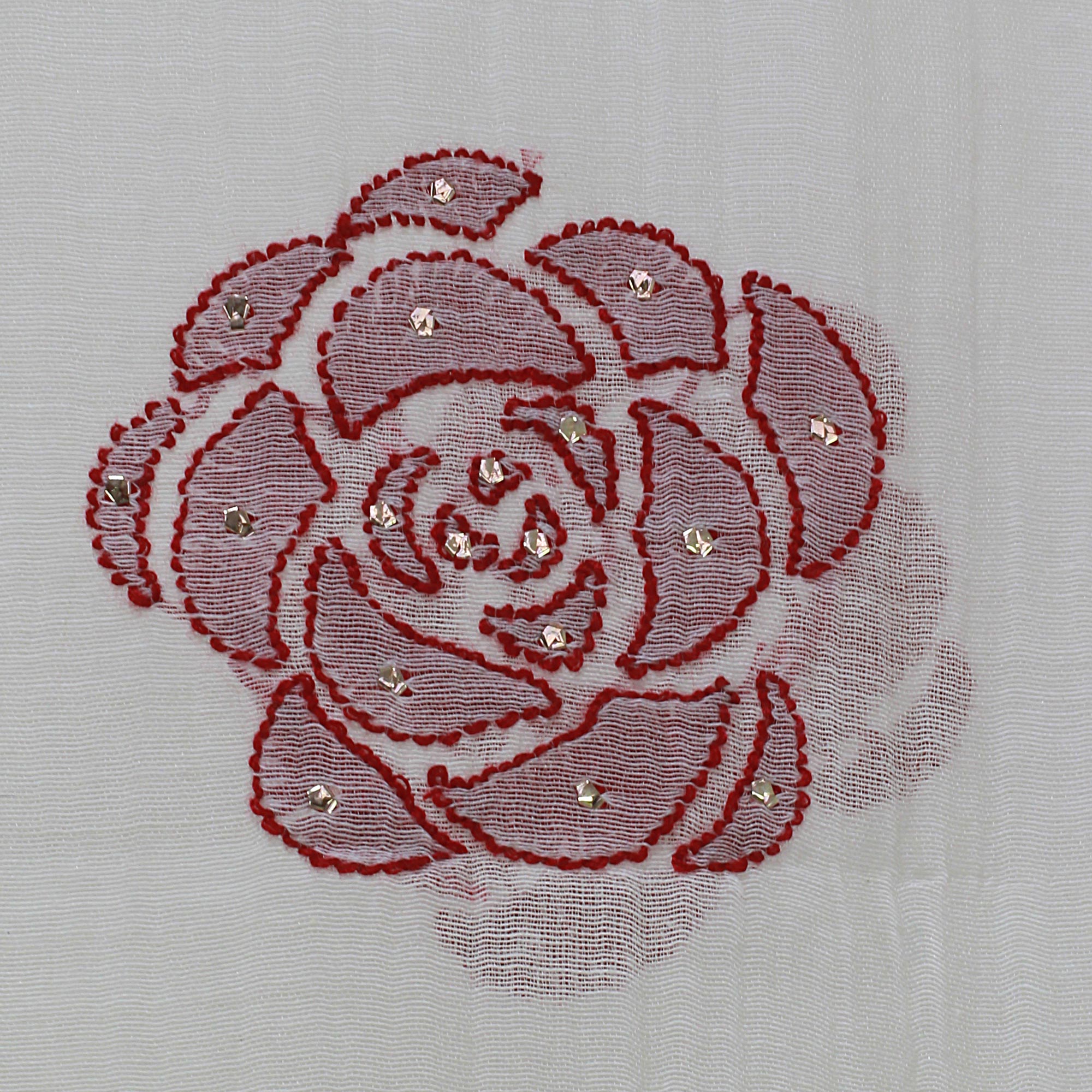 Premium Chikan Roses Silk & Cotton Shawl - Champagne & Claret Elegance