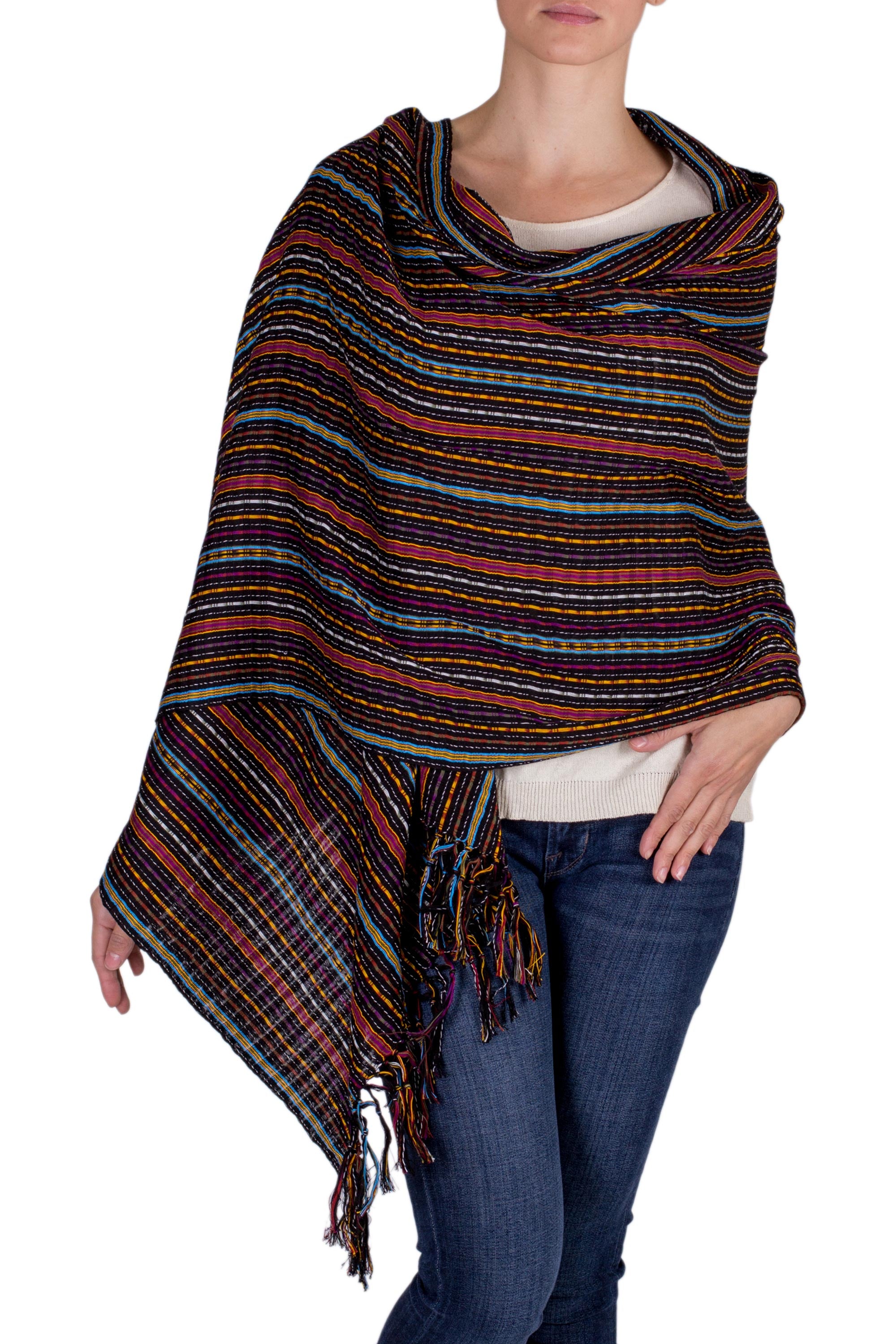 Premium Valley at Night Handwoven Cotton Shawl