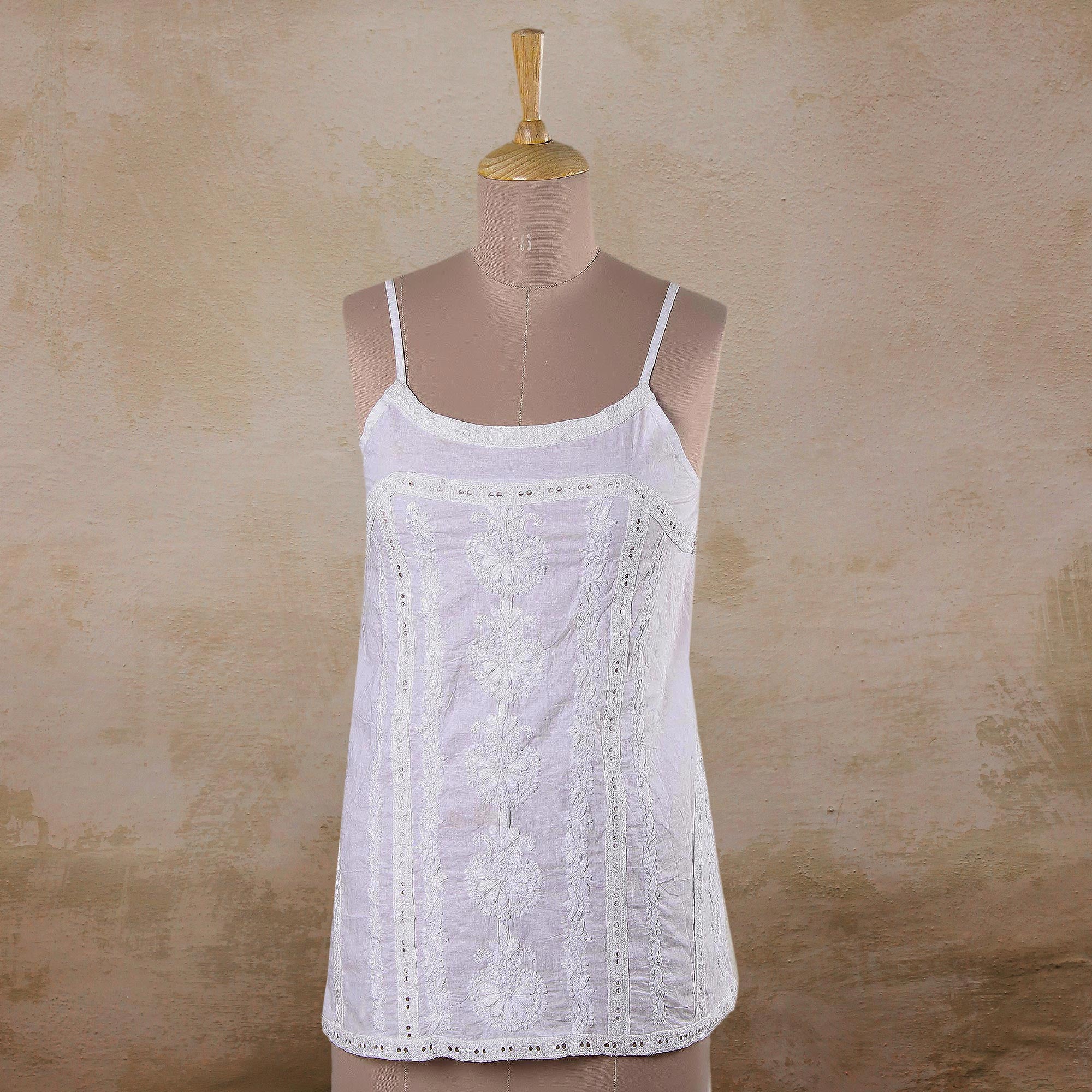 Premium Handcrafted Floral Embroidered Cotton Tank Top – Summer Essential