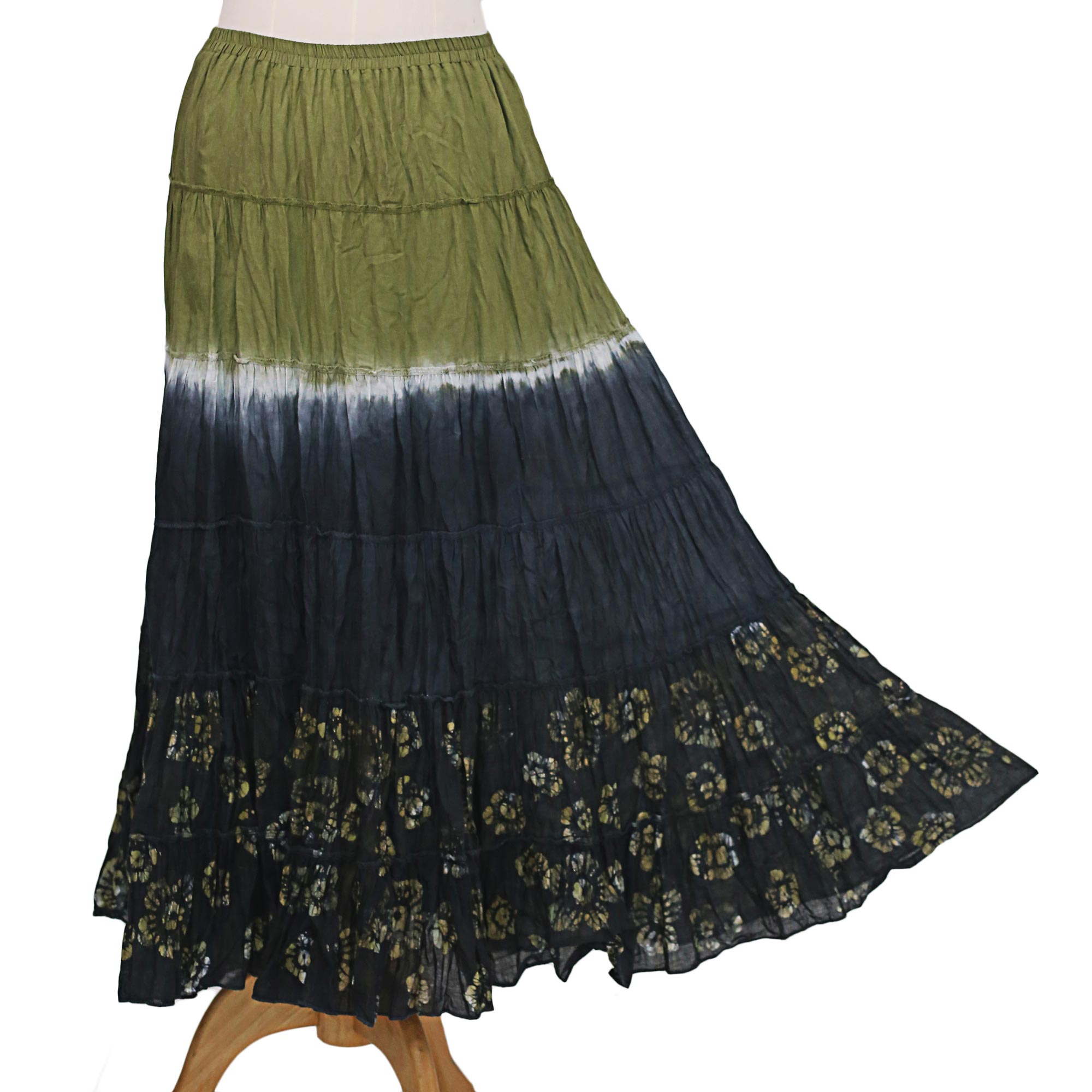 Premium Handmade Batik Cotton Skirt - Olive Black & Green