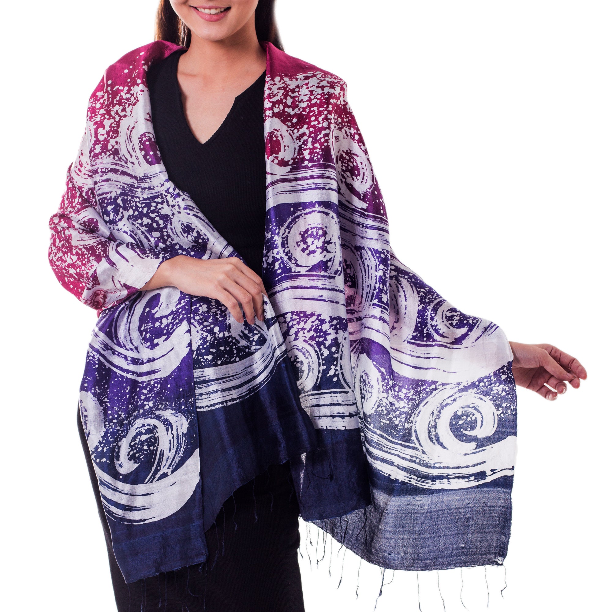 Premium Ocean Hyacinth Hand-Painted Silk Batik Shawl - Ultimate Luxury