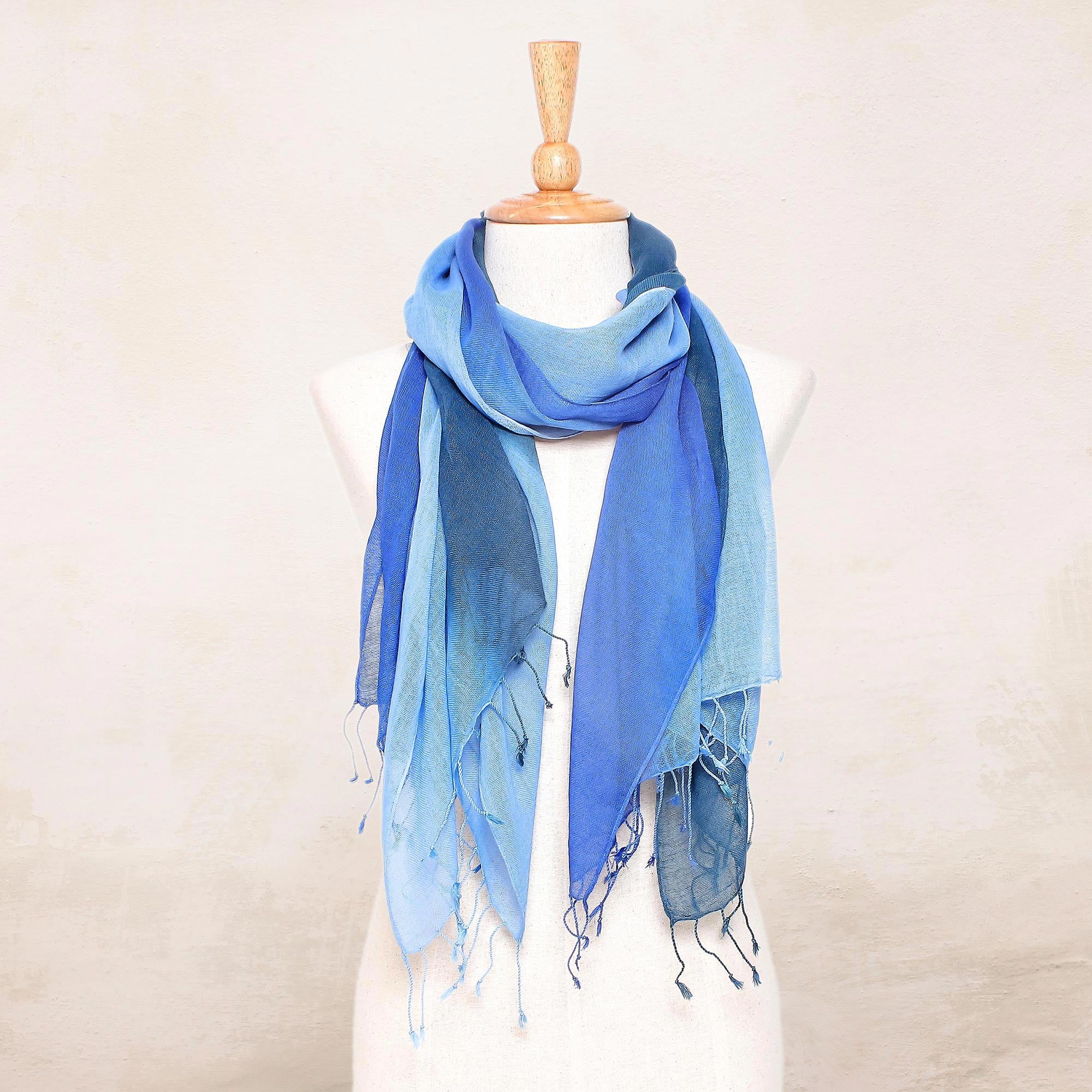 Premium Handwoven Cotton Wrap Scarves – Blue Ombre Duo from Thailand