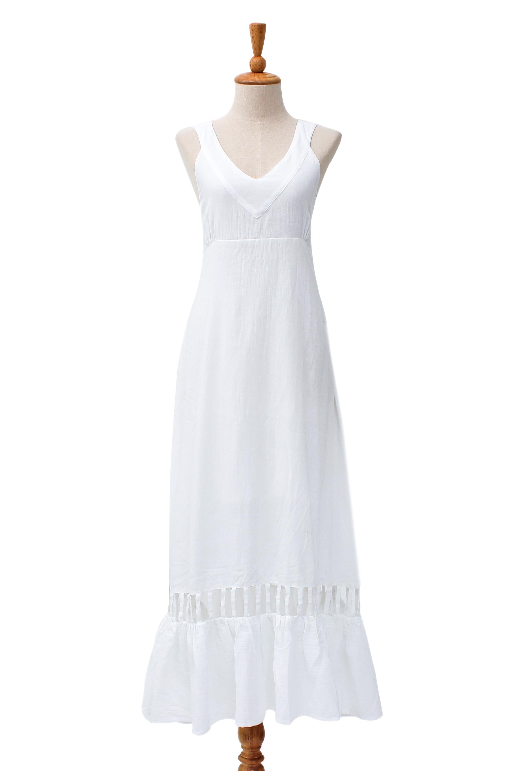 Premium Handcrafted White Cotton Sundress - Soiree in White