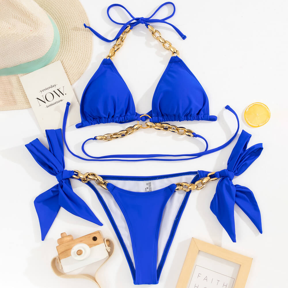 Premium Glam Chain-Tie Triangle Bikini Set