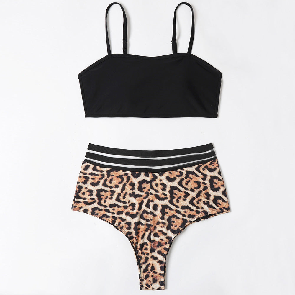 Premium Leopard Mesh High-Waist Bralette & Brazilian Bikini Set