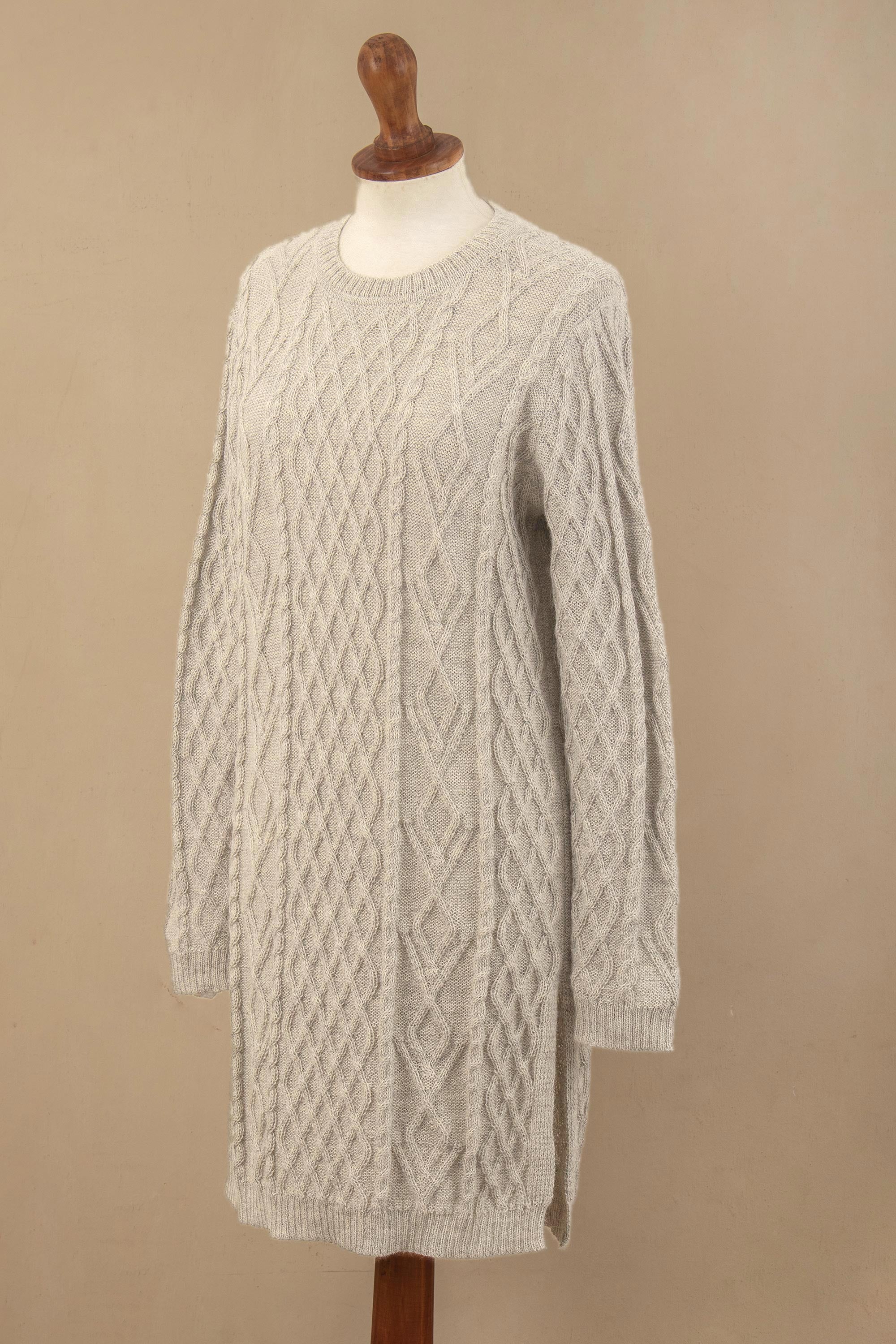 Premium Grey Baby Alpaca Longline Tunic Sweater Dress