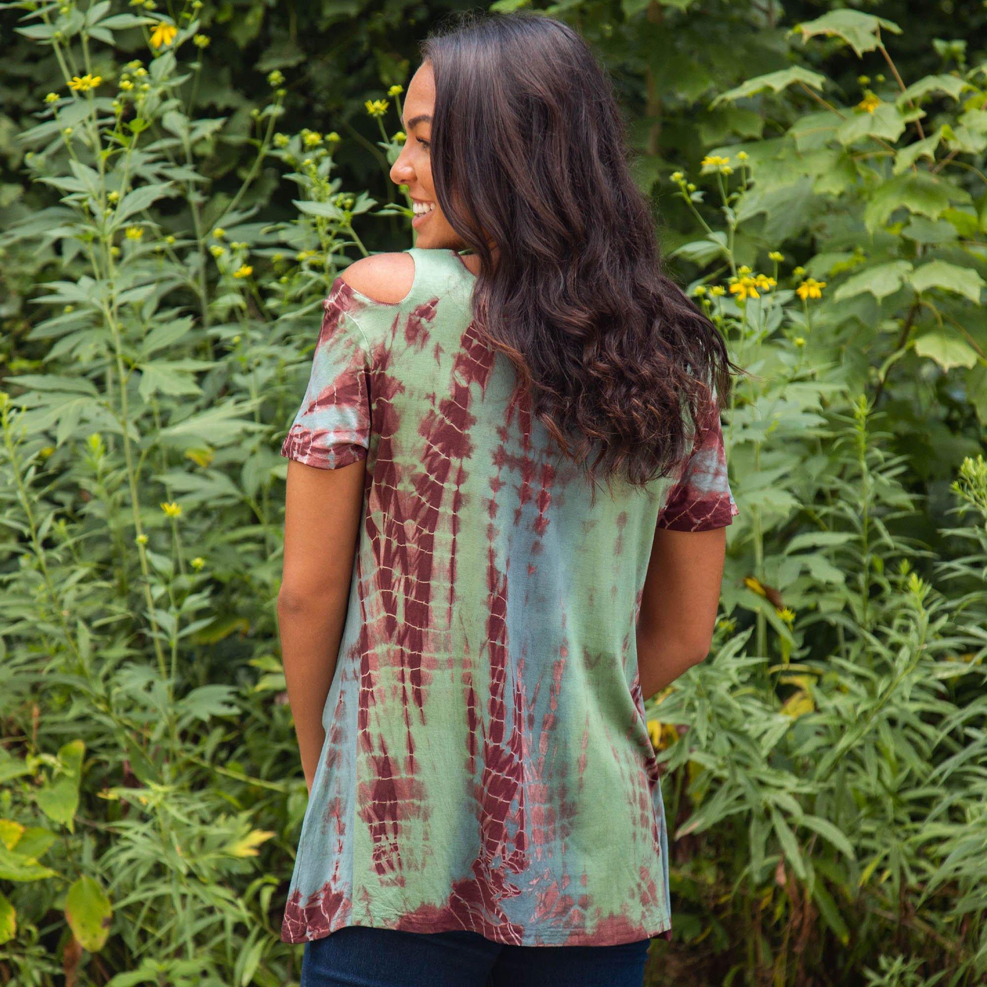 Premium Tie-Dye Cold Shoulder Top - Sand & Stone