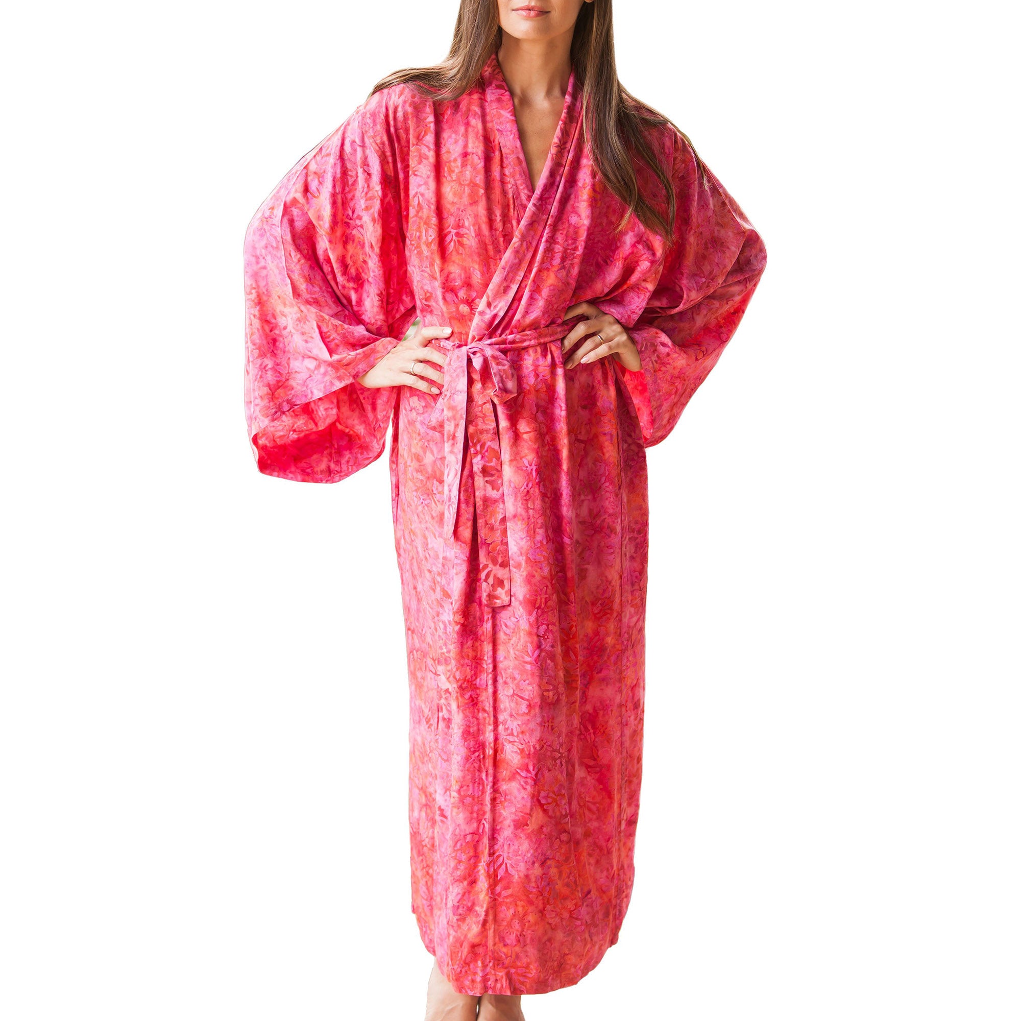 Premium Batik Blush Rayon Kimono Robe - Handmade Luxury