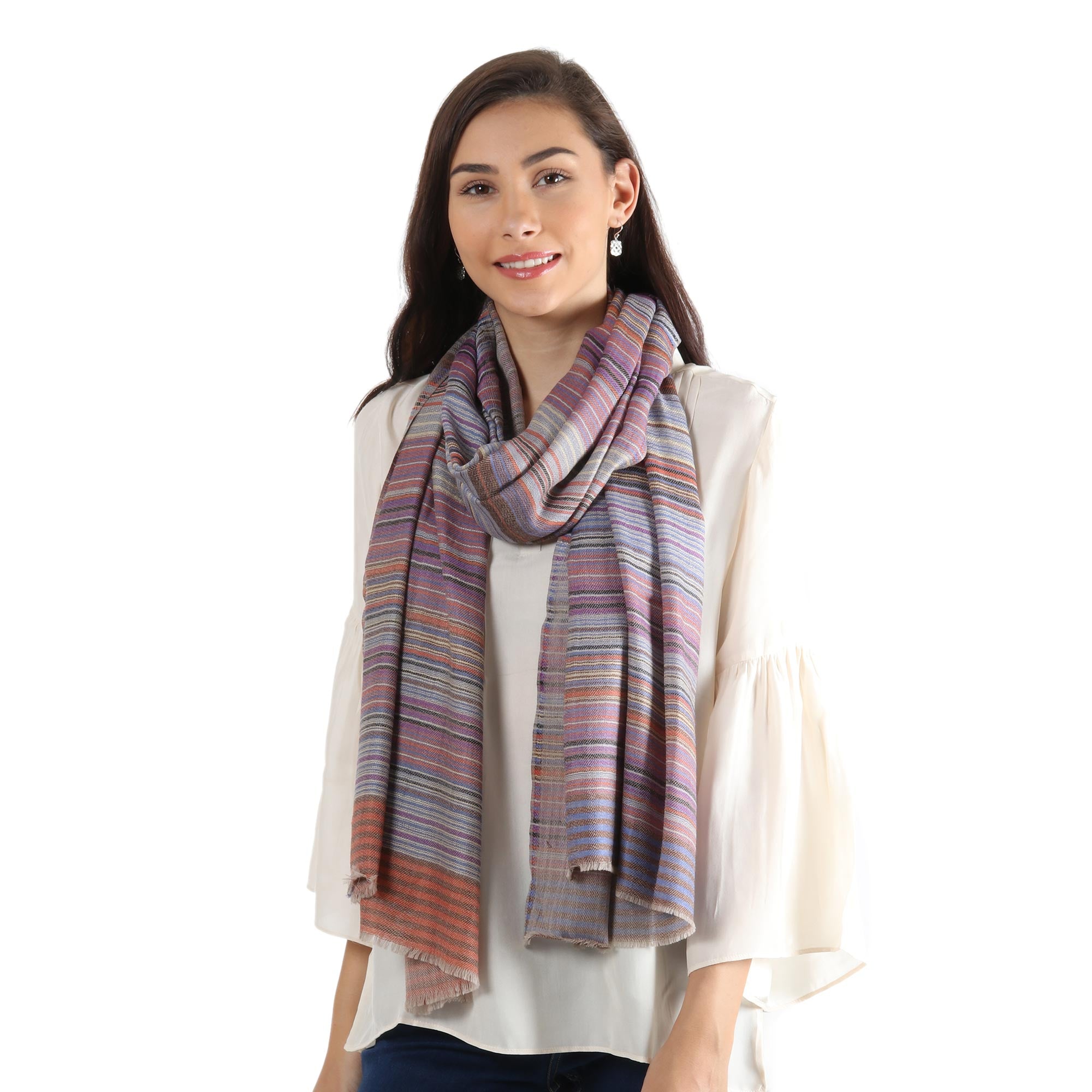 Premium Multicolor Wool Shawl - Handmade Striped Wrap from India