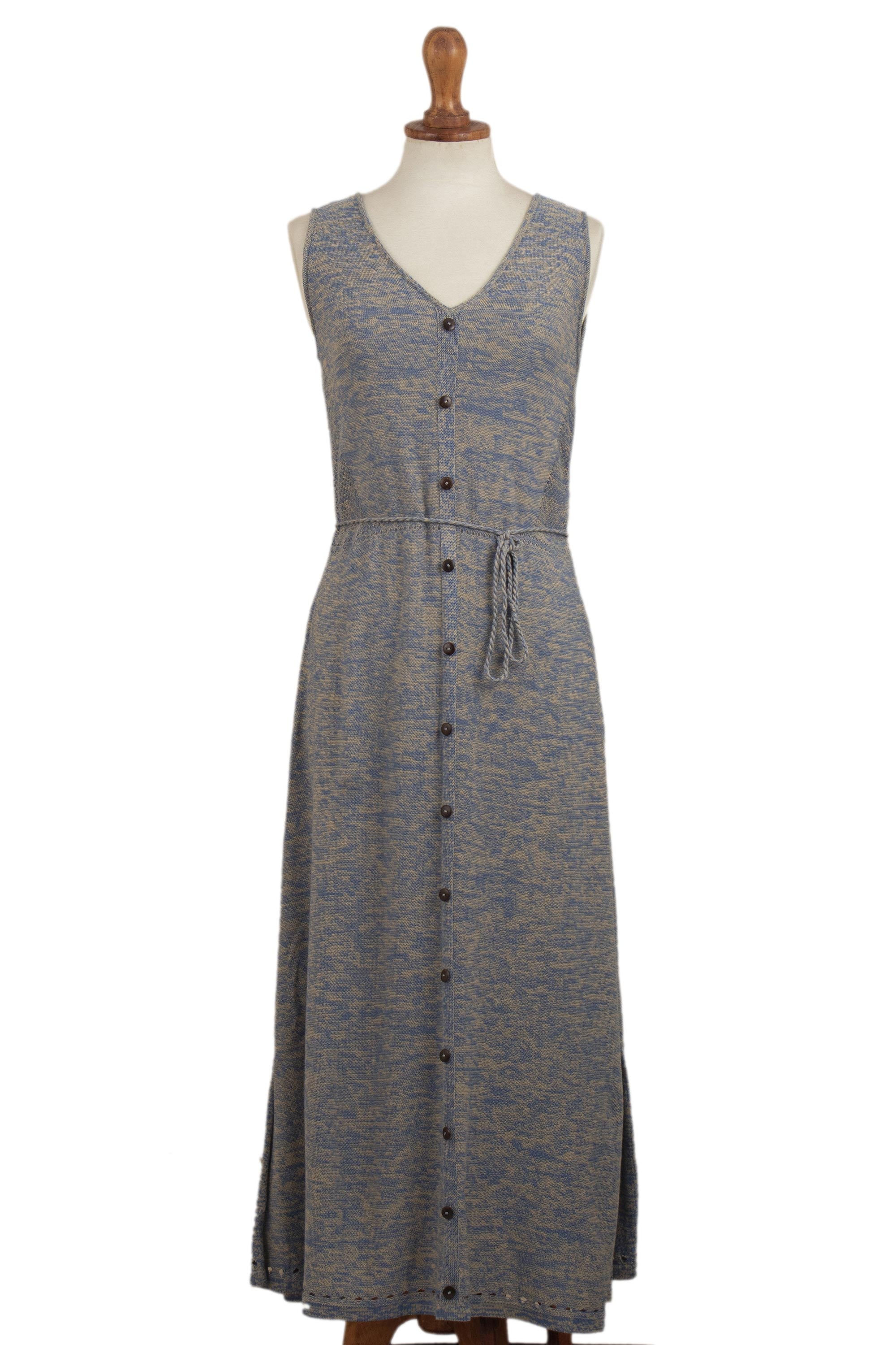 Premium Heathered Sky Blue Organic Cotton Maxi Dress – Sustainable & Timeless