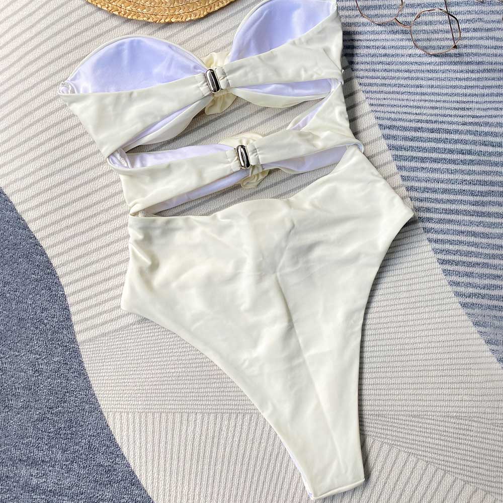 Premium Romantic High-Leg Swimsuit with Rosette Accents