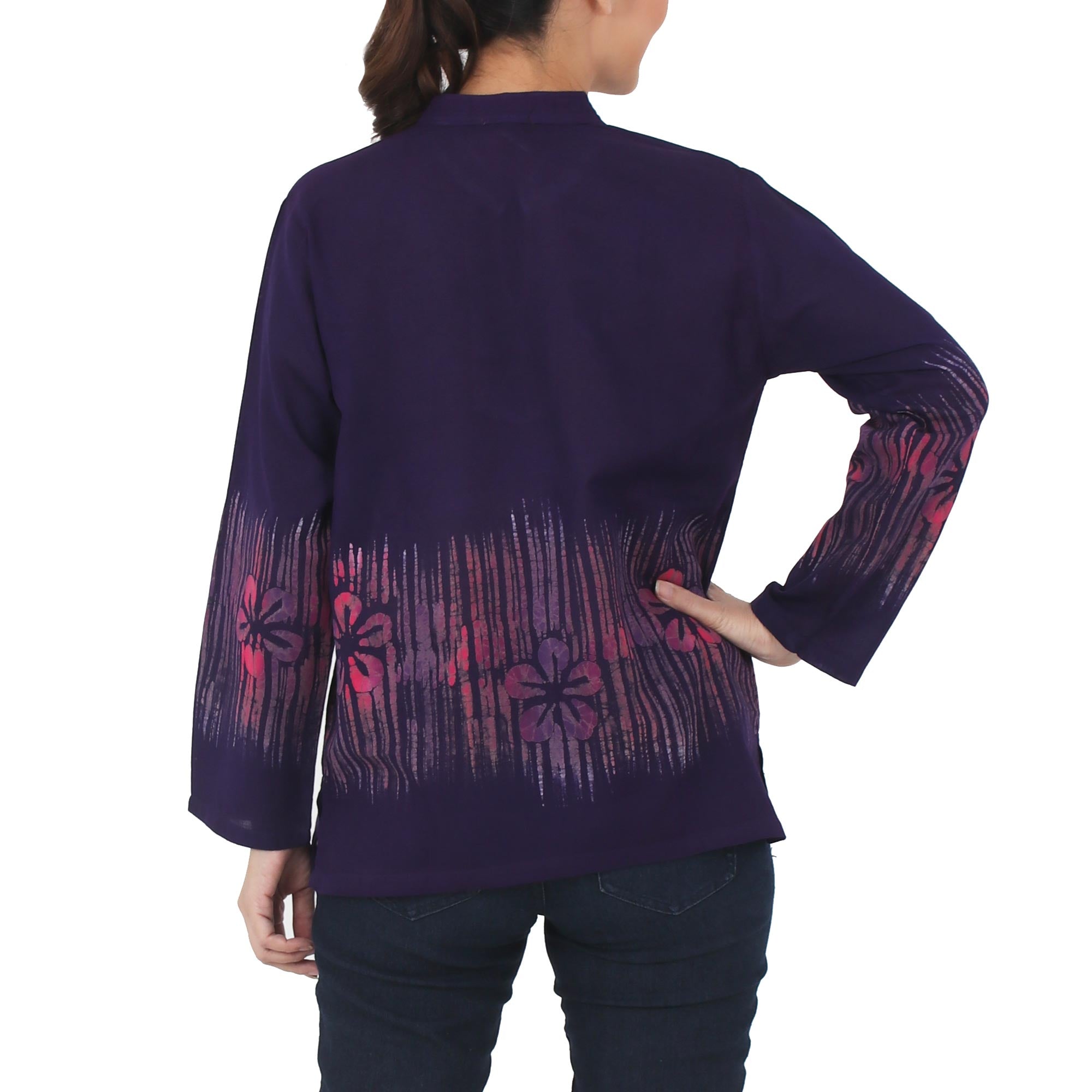 Premium Hand-Painted Violet Frangipani Batik Blouse