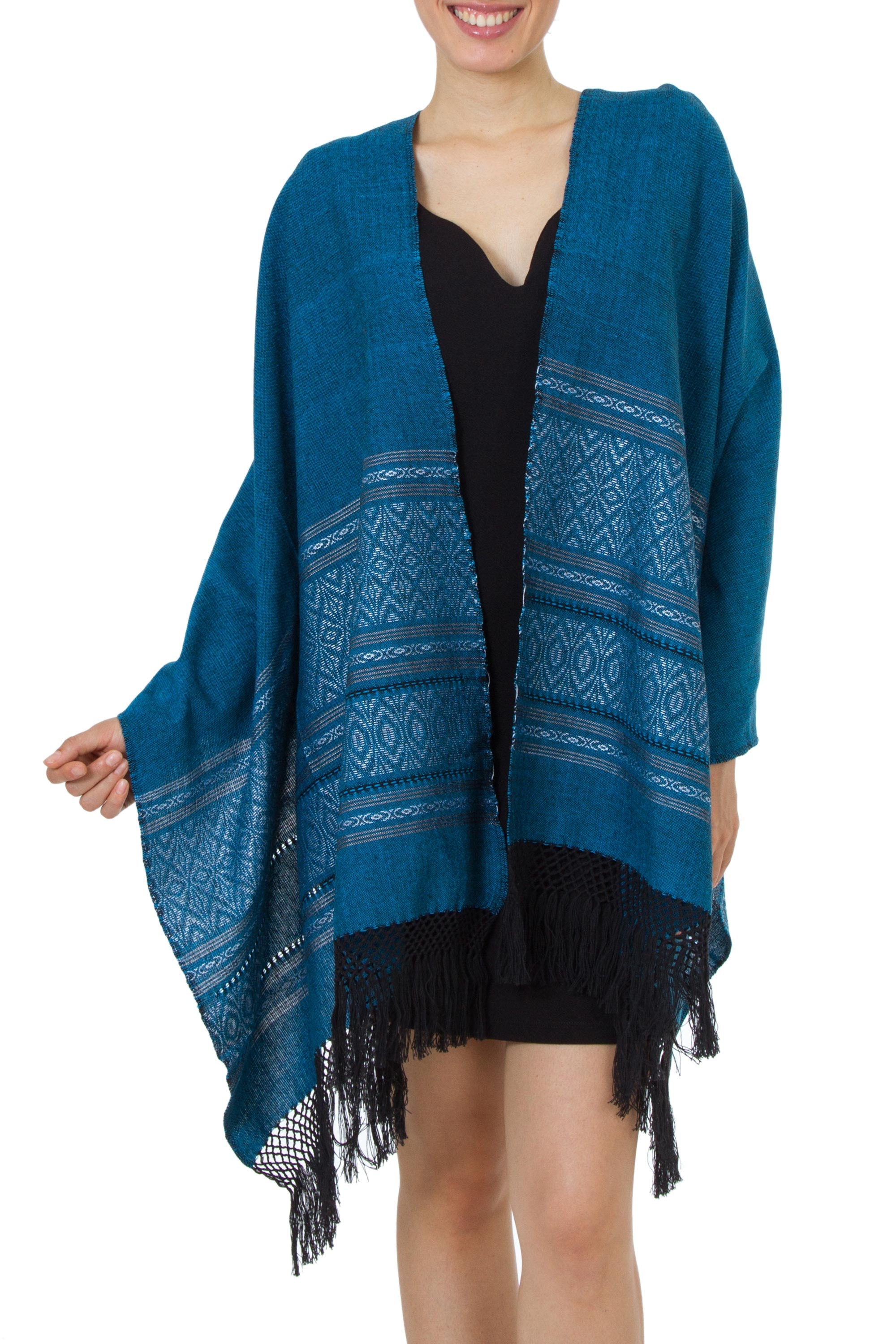 Premium Blue Zapotec Rebozo Shawl - Handcrafted Elegance