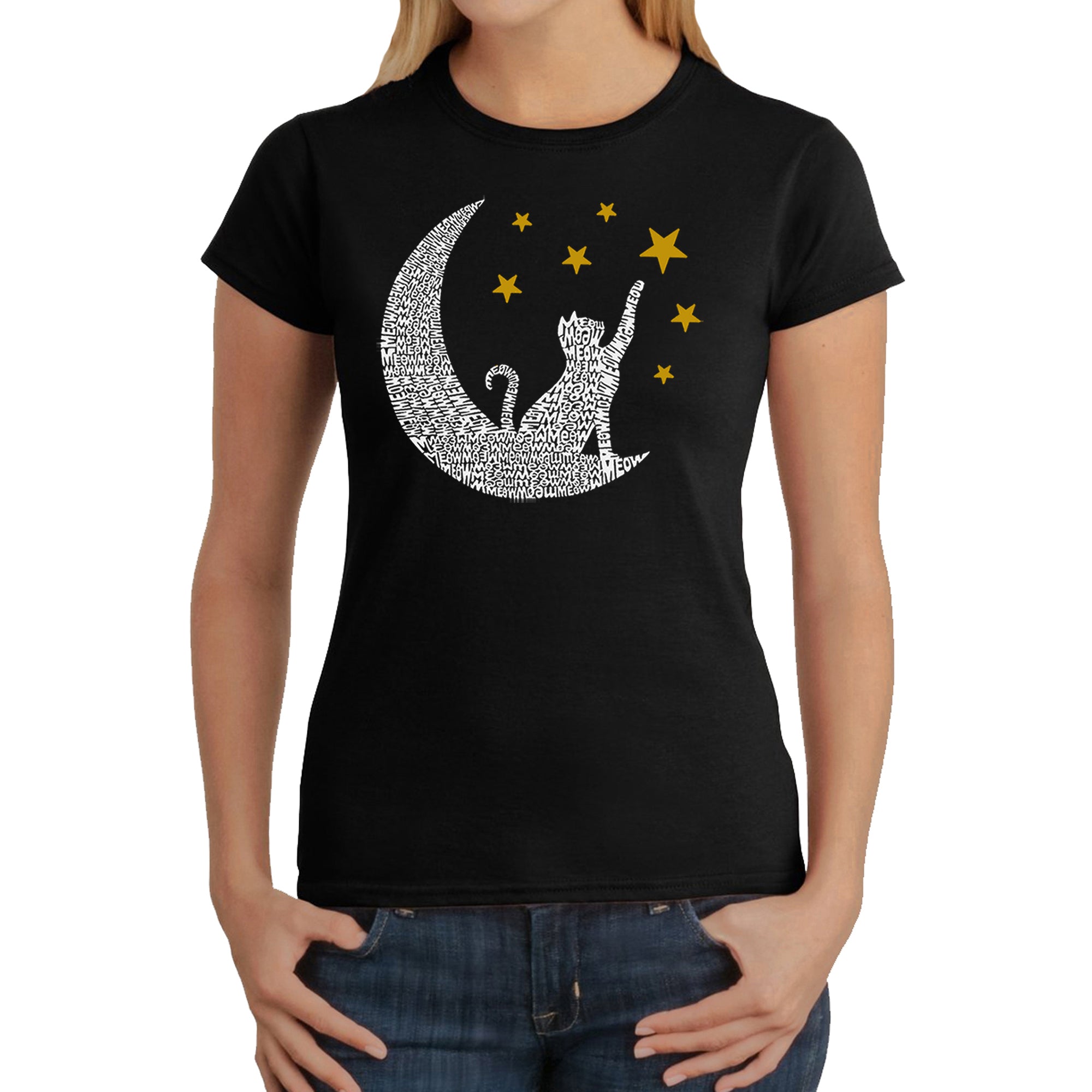 Premium Cat Moon - Women's Word Art T-Shirt | Unique & Stylish