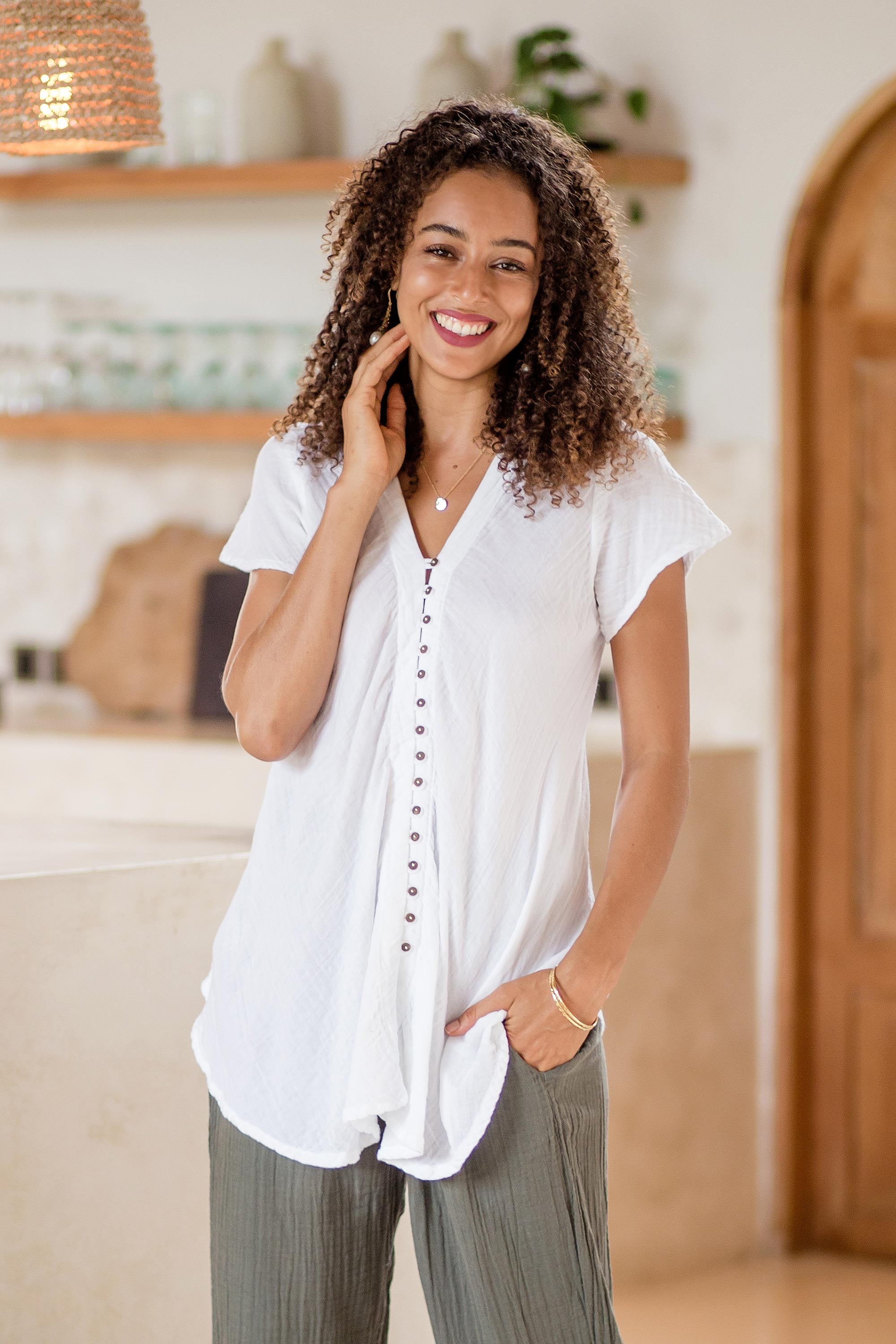 Premium White Flair Cotton Gauze Blouse – Effortless Elegance