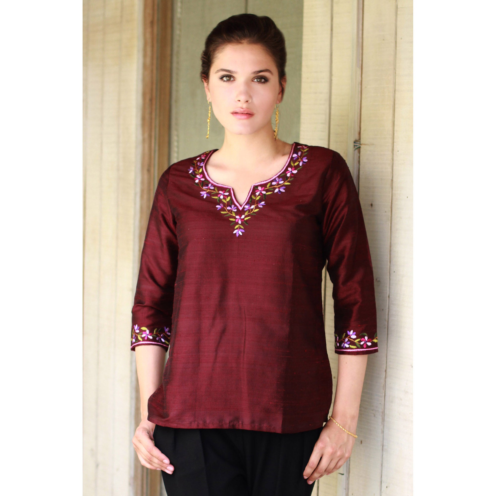 Premium Multicolor Silk Tunic - Handcrafted Elegance