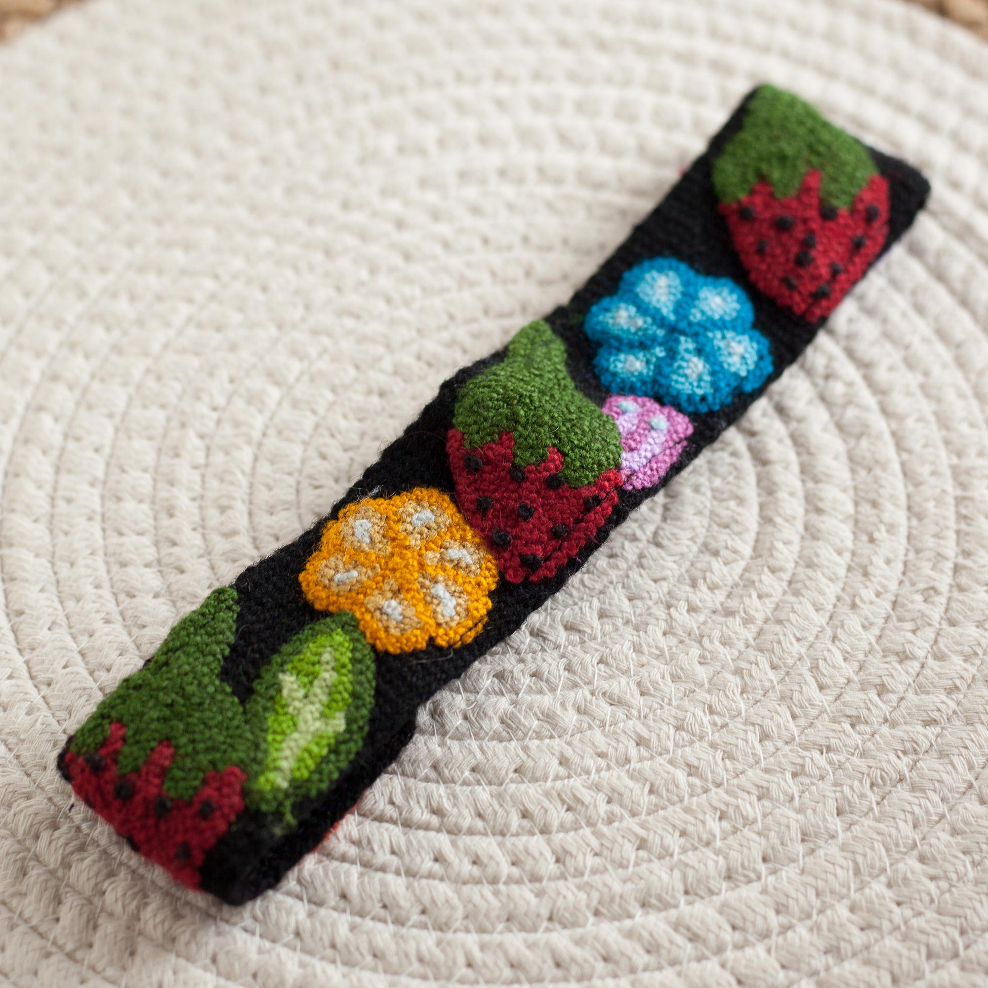 Premium Floral & Strawberry Wool Headband - Handcrafted in Peru