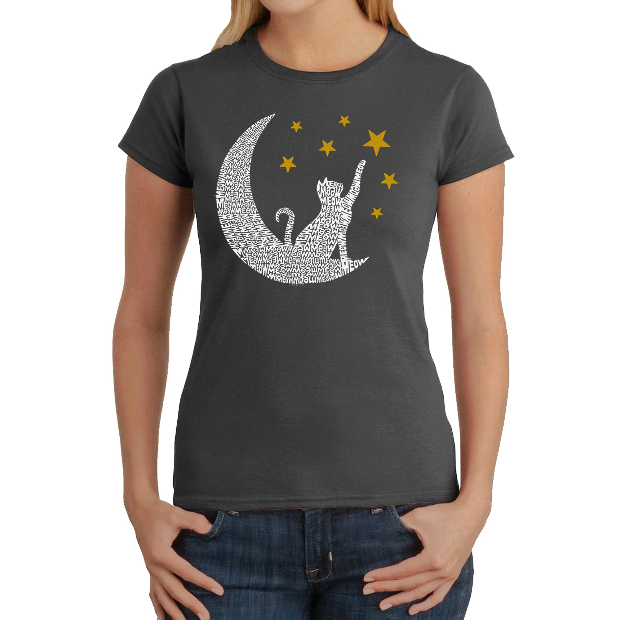 Premium Cat Moon - Women's Word Art T-Shirt | Unique & Stylish