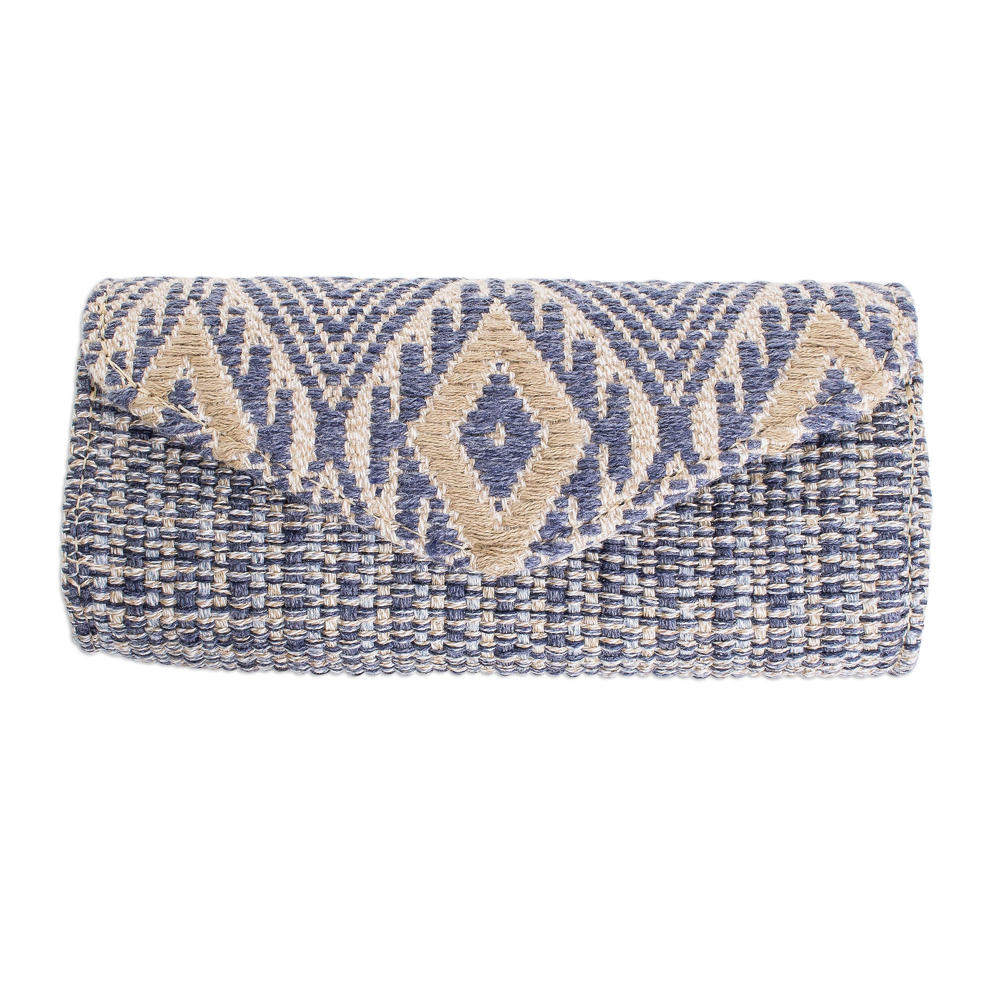 Premium Mayan Cosmos Handwoven Cotton Eyeglasses Case – Cadet Blue & Ivory