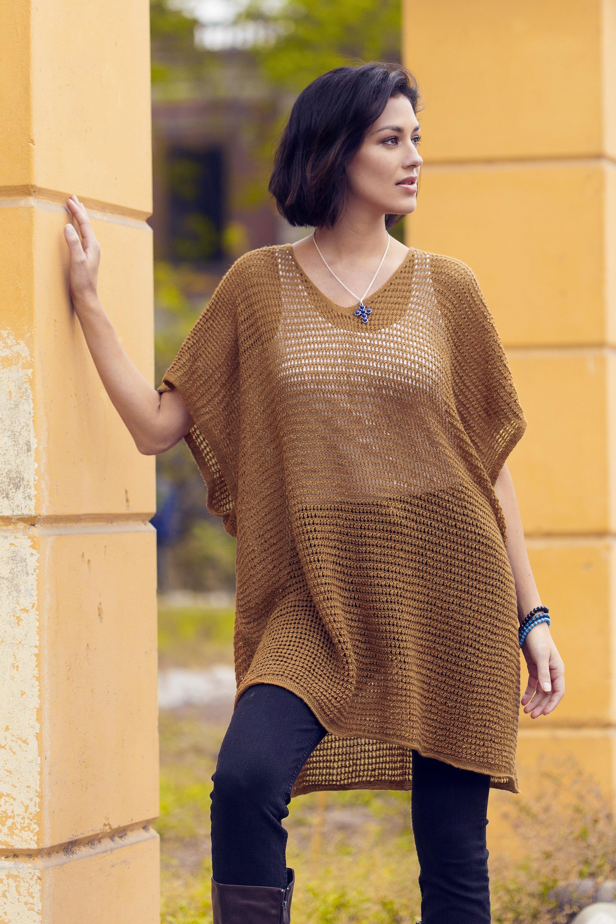 Premium Copper Dreamcatcher Tunic - Soft V-Neck Knit Top