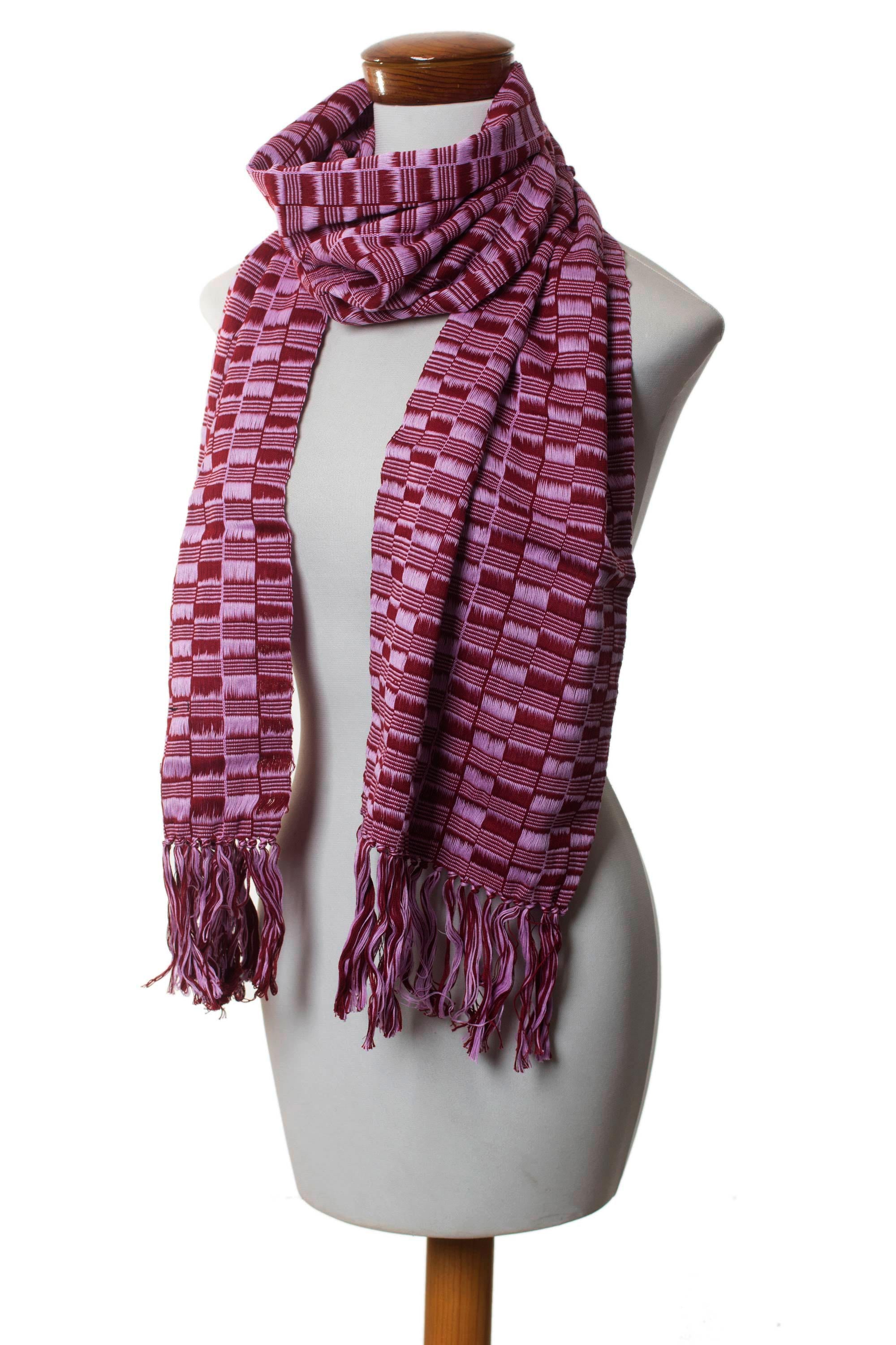 Premium Handwoven Guatemalan Cotton Scarf in Purple Maroon - Ultimate Style Upgrade