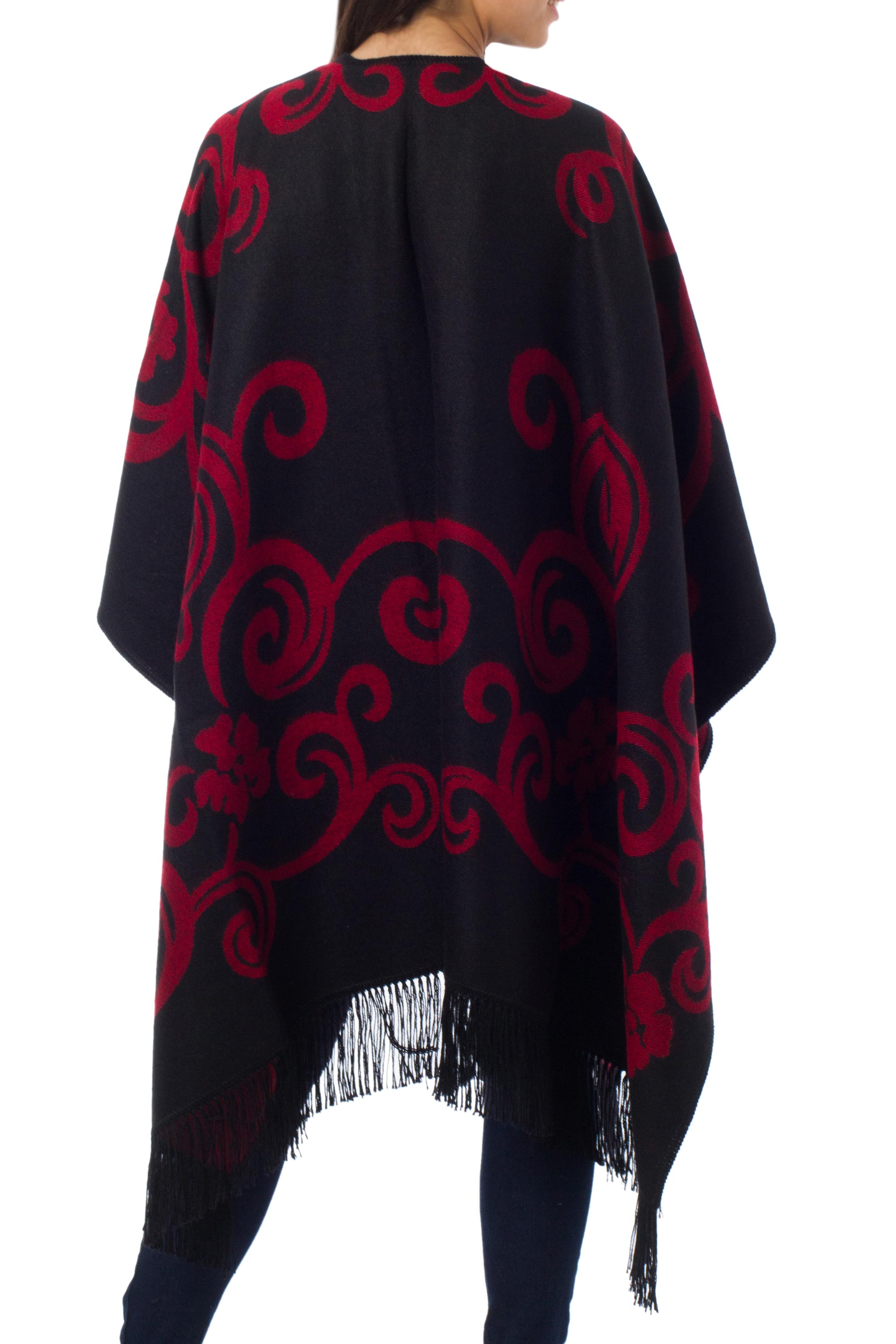 Premium Reversible Alpaca Poncho – Strawberry Blossom Design