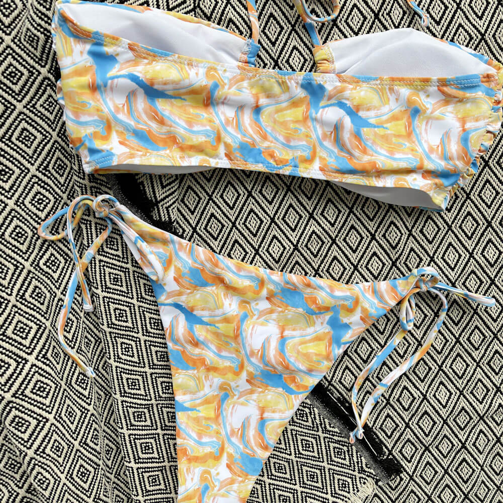 Bohemian Swirl Print Cut-Out Bandeau Bikini Set