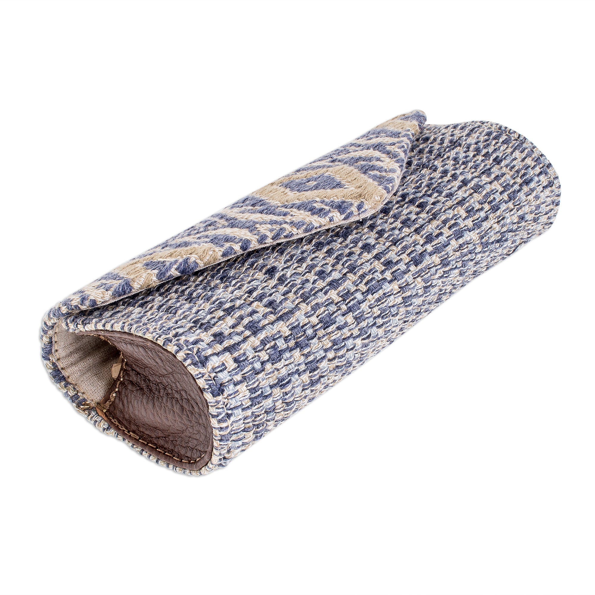 Premium Mayan Cosmos Handwoven Cotton Eyeglasses Case – Cadet Blue & Ivory