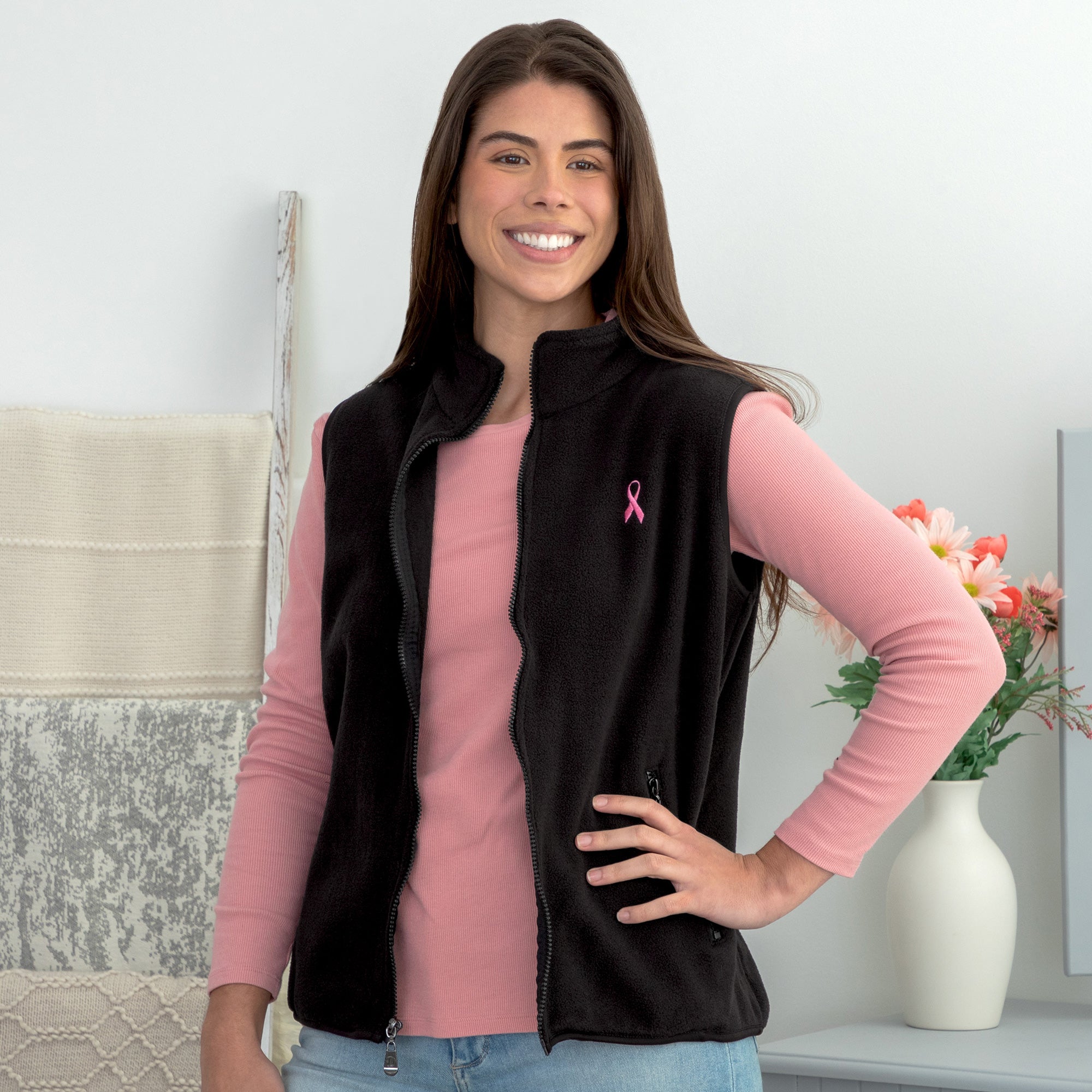 Premium Pink Ribbon Fleece Vest - Support Breast Cancer Awareness